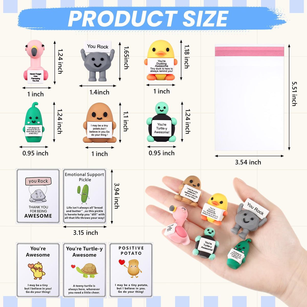 Gejoy 48 Sets Positive Mini Figurines – Inspirational Rubber Toys with Cards & Gift Bags for Coworkers