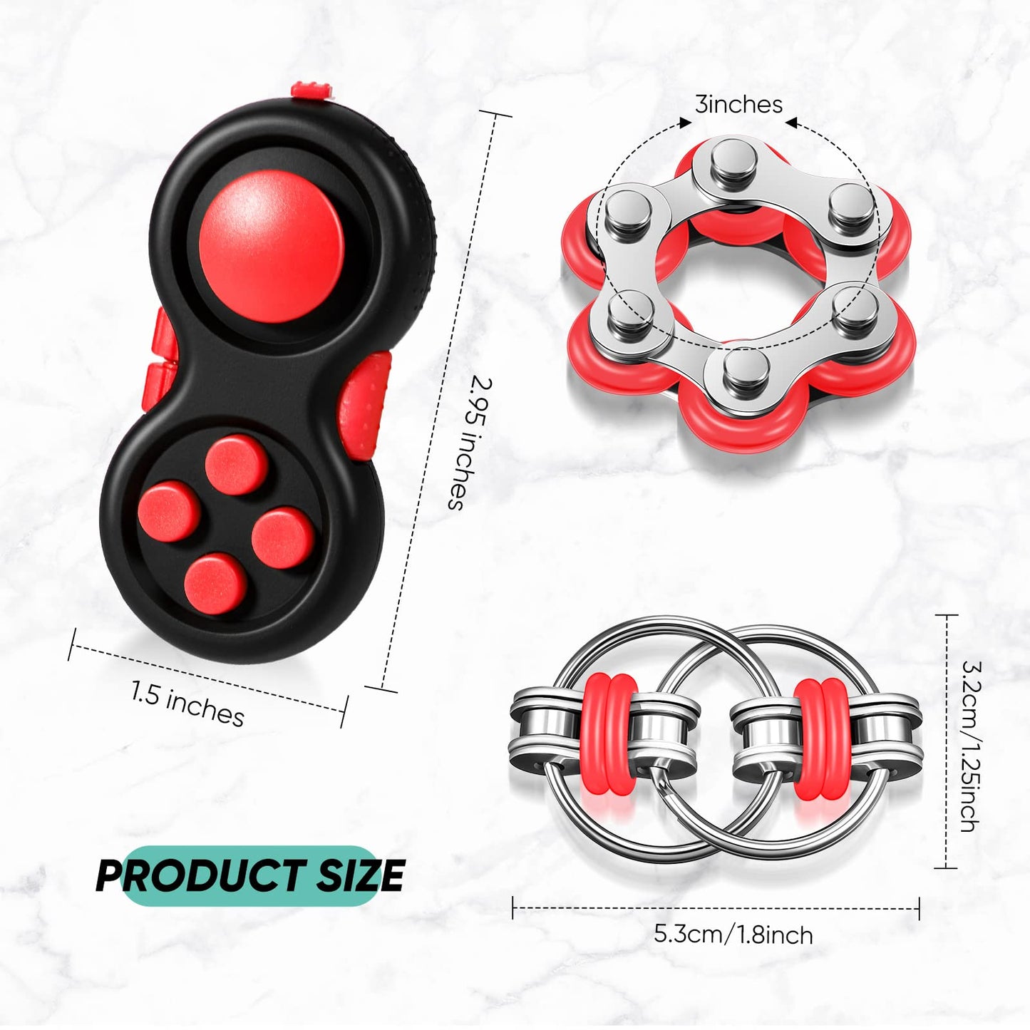 Gejoy 3-Piece Fidget Toys Set for Adults — Controller Pad, Six Roller Chain & Key Flippy Chain
