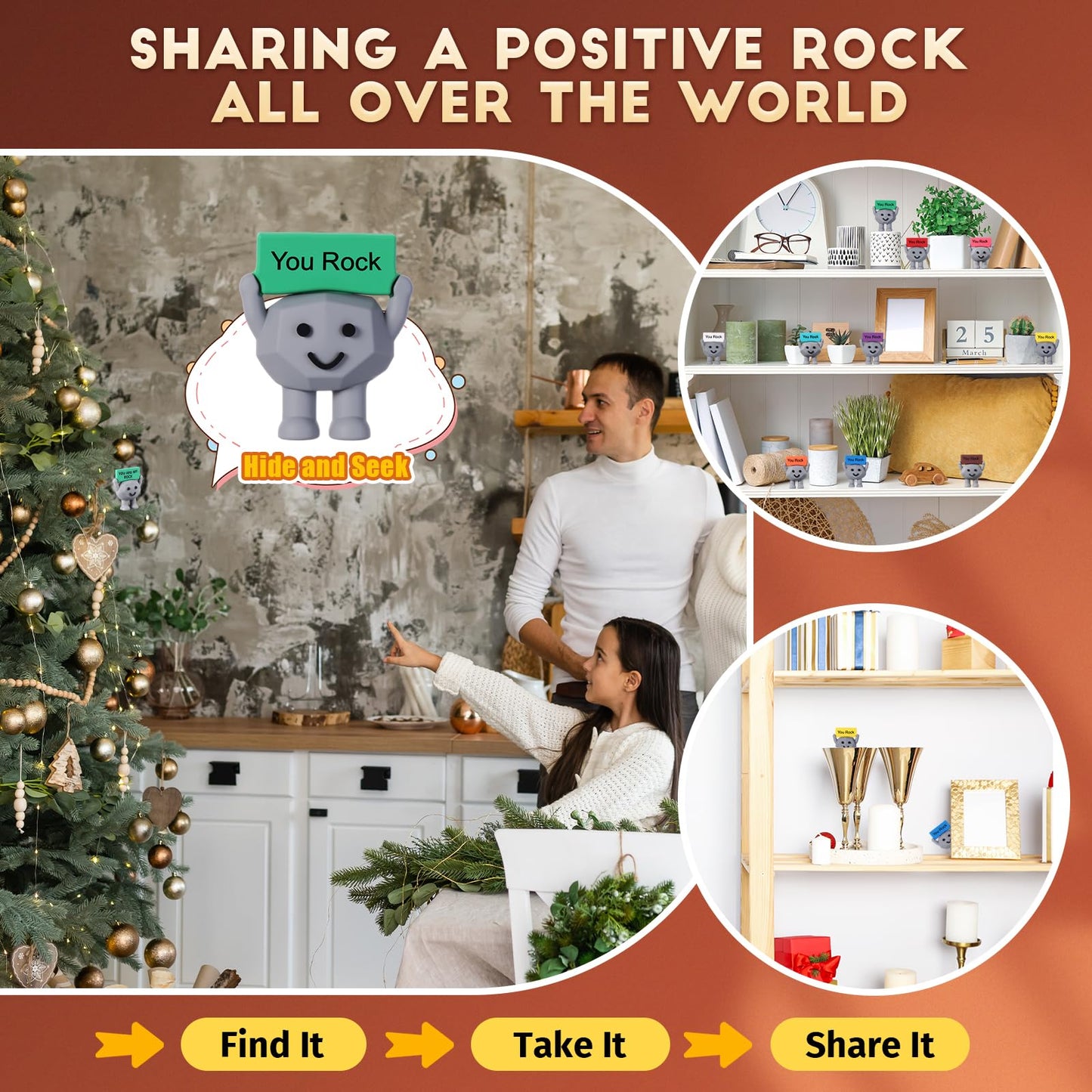 Gejoy 50 Pcs Mini Rubber Motivational Stones – You Rock Desk Gift Set
