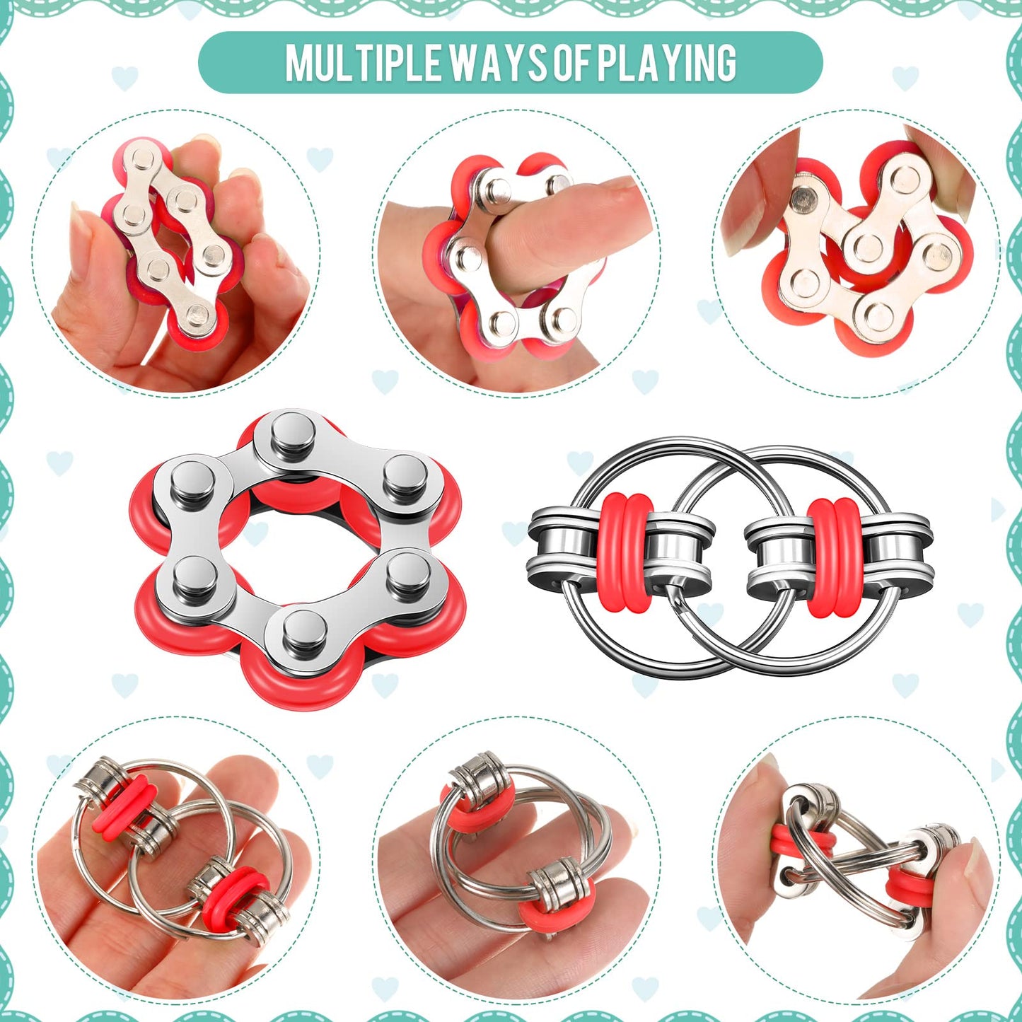Gejoy 3-Piece Fidget Toys Set for Adults — Controller Pad, Six Roller Chain & Key Flippy Chain