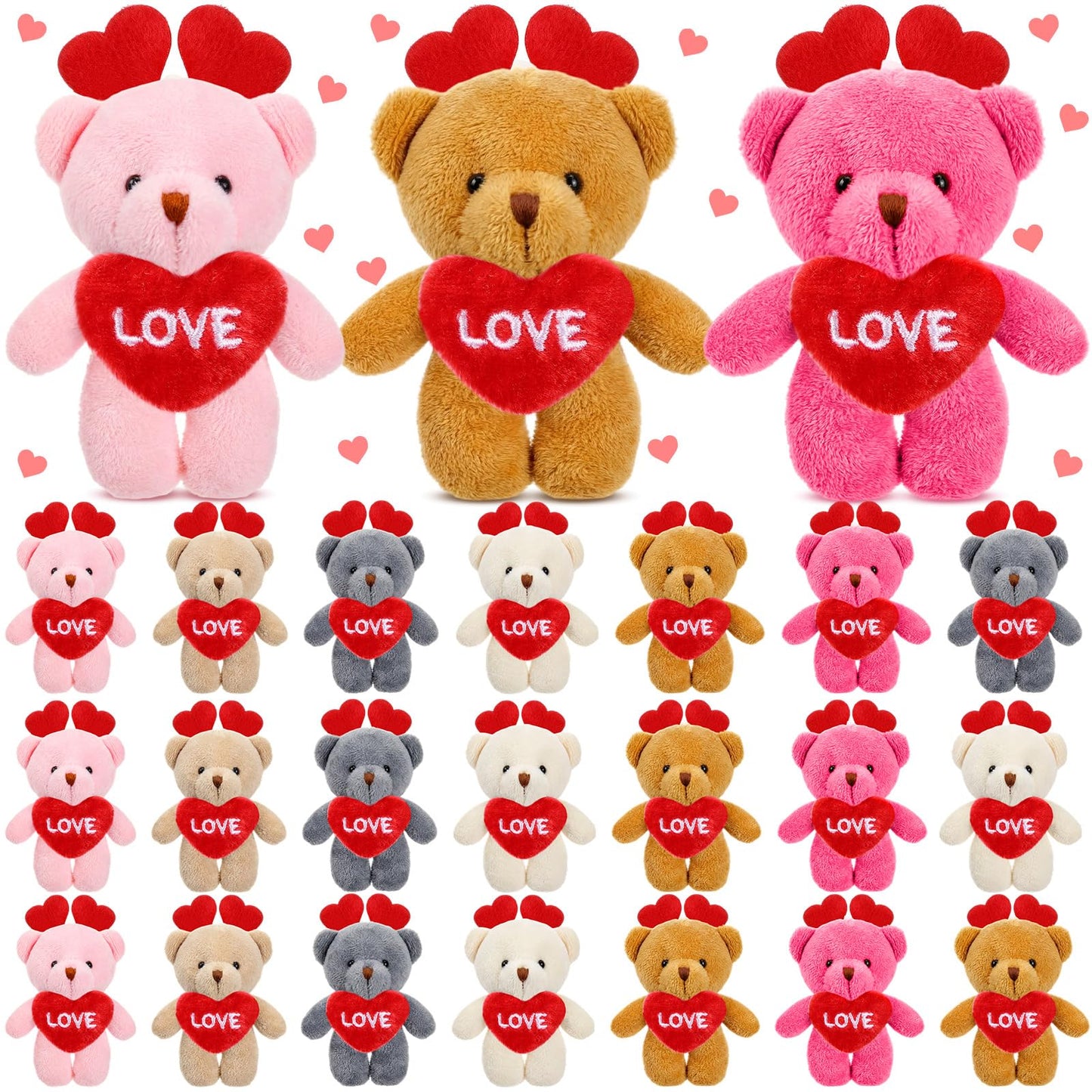 Gejoy 24-Pcs Valentines Day Mini Plush Bear Keychains – Heart-Themed Classroom & Party Favors