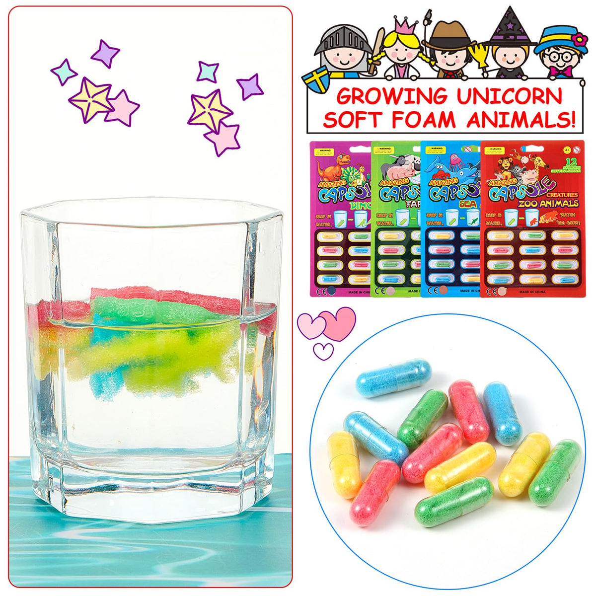 Gejoy 8 Pieces Water Growing Capsules – Zoo, Dinosaur, Sea Creature & Animal Foam Bath Toys