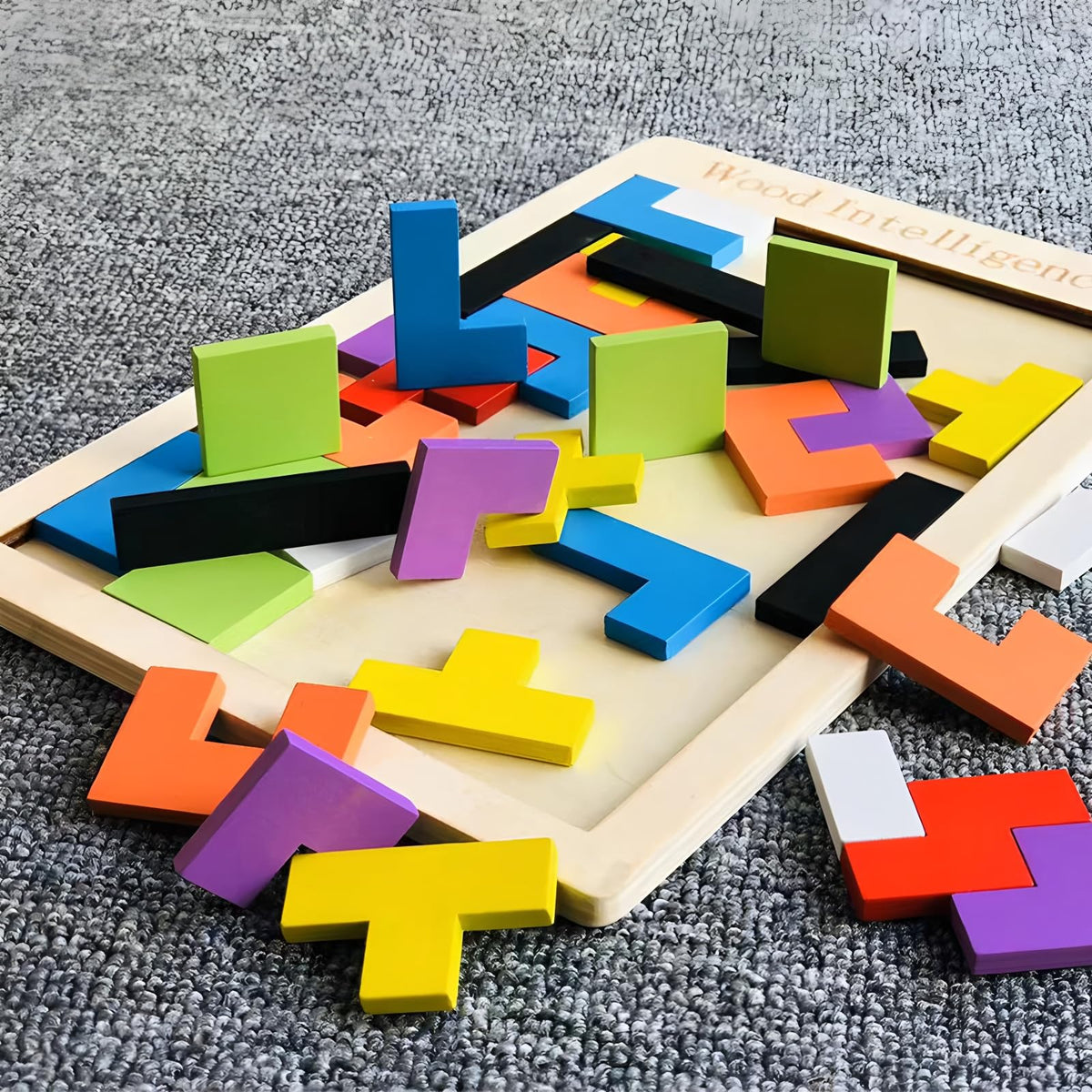 GEKELI 4 Pack Wooden Puzzles | Russian Blocks, Hexagon Puzzles, Tangrams, Tic Tac Toe