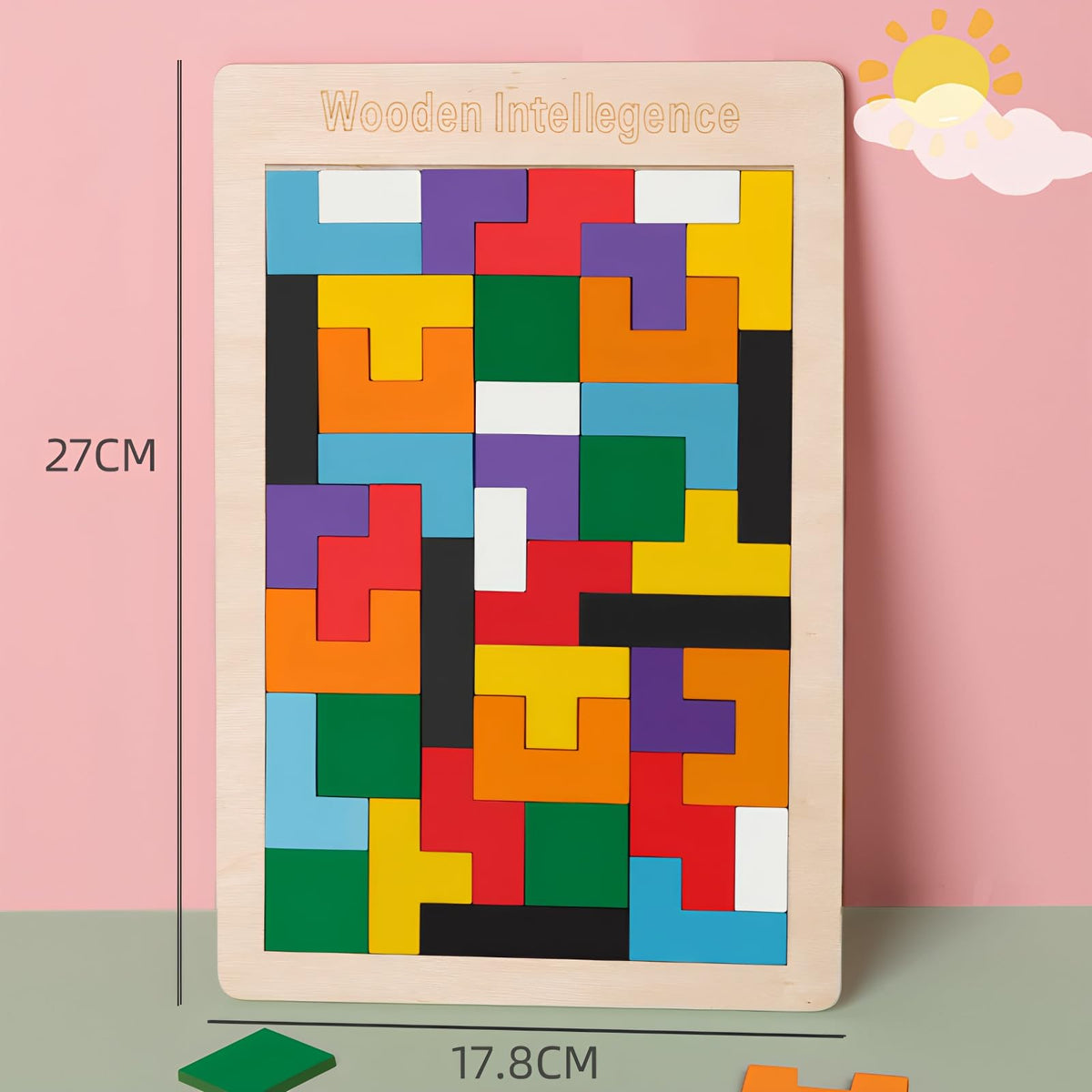 GEKELI 4 Pack Wooden Puzzles | Russian Blocks, Hexagon Puzzles, Tangrams, Tic Tac Toe
