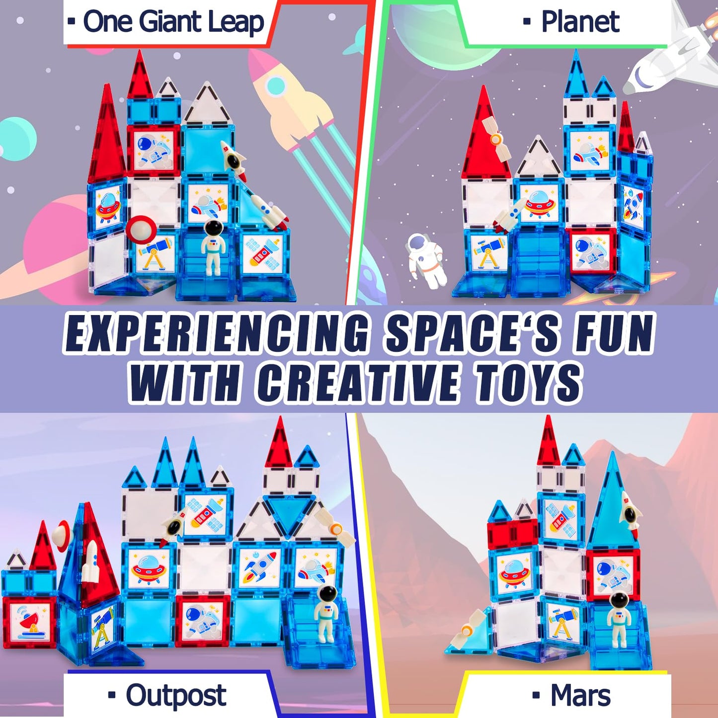 GEKETY Magnetic Tiles 58 Pcs Space Magnets – STEM Building Blocks for Kids 3-12