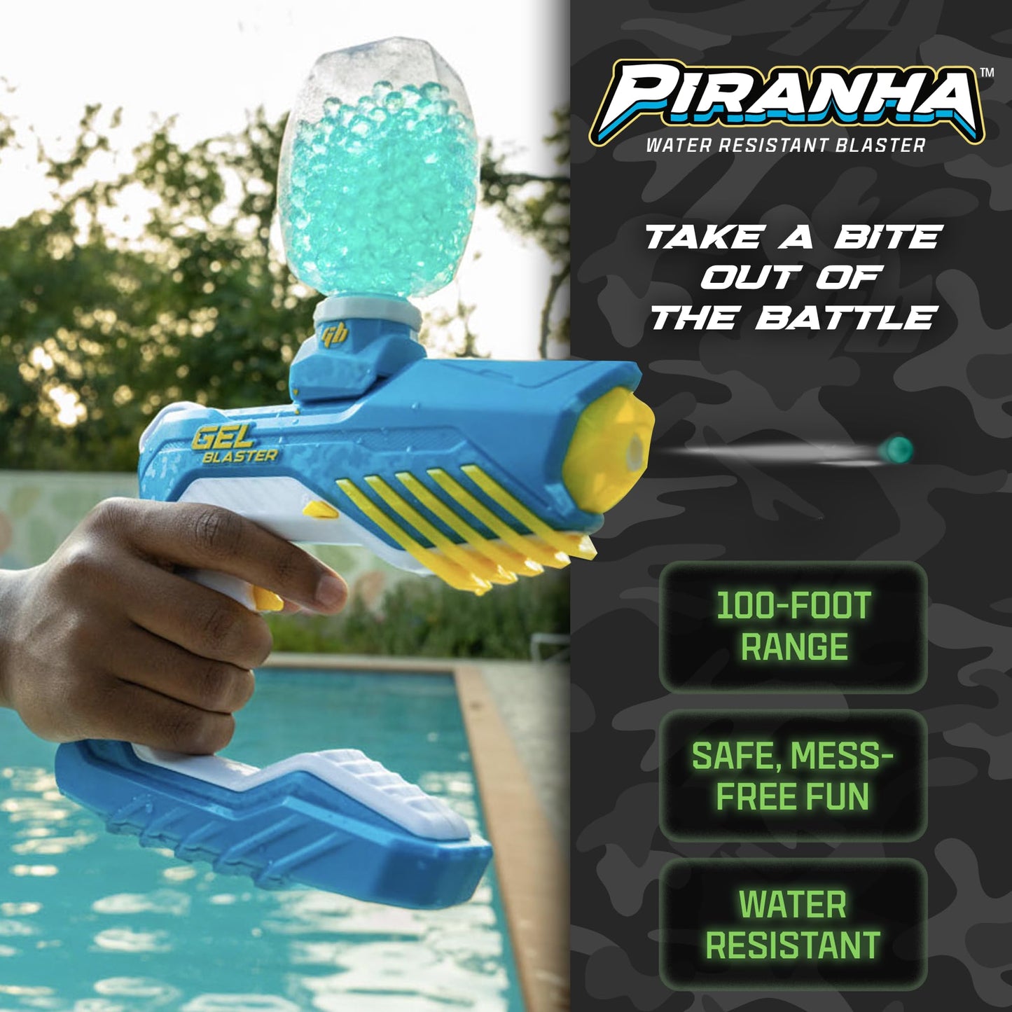Gel Blaster Piranha – Waterproof Auto Gel Blaster with 150 ft/s Range