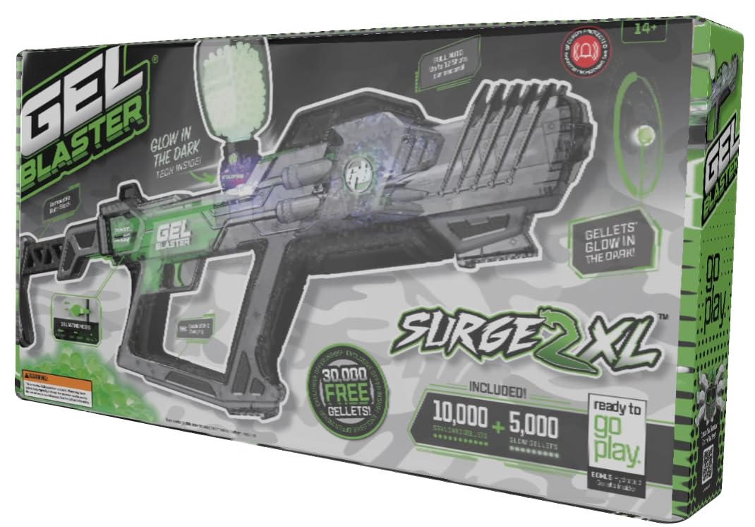 Gel Blaster Surge XL 2 – Glow Activator, 150+ ft Range, Water Bead Ammo, Semi/Full Auto, Glow in the Dark, 180–250 FPS | Ages 14+