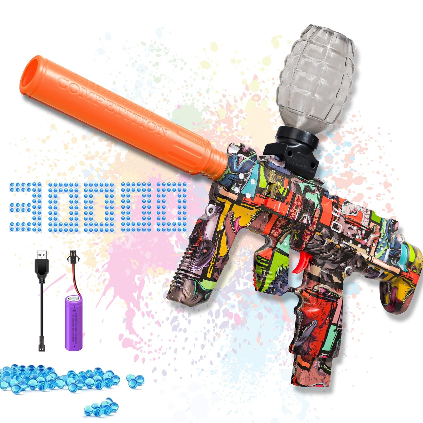 GELGLOCK Electric Gel Ball Blaster Gun – Rechargeable Auto Toy (Graffiti Design)