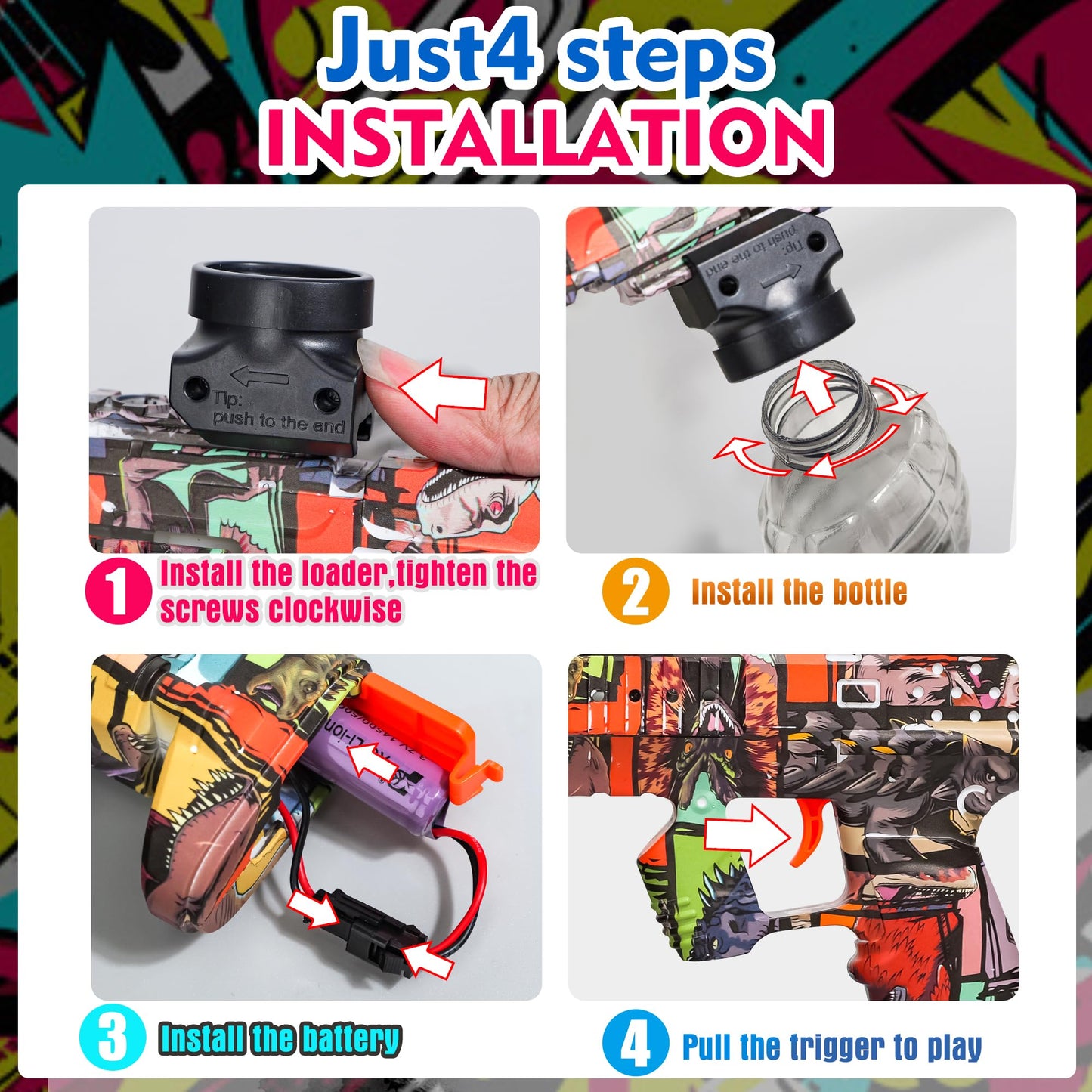 GELGLOCK Electric Gel Ball Blaster Gun – Rechargeable Auto Toy (Graffiti Design)