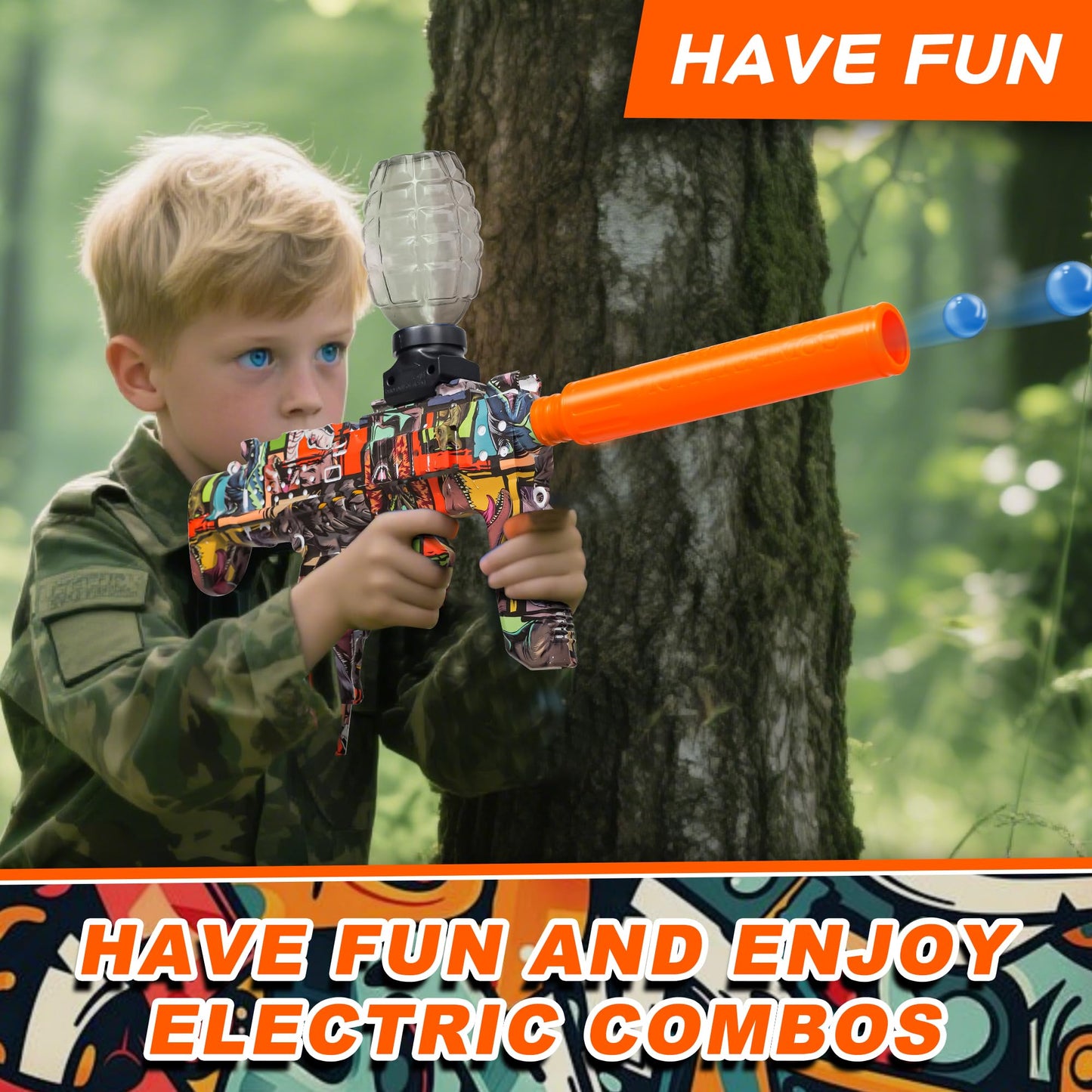 GELGLOCK Electric Gel Ball Blaster Gun – Rechargeable Auto Toy (Graffiti Design)