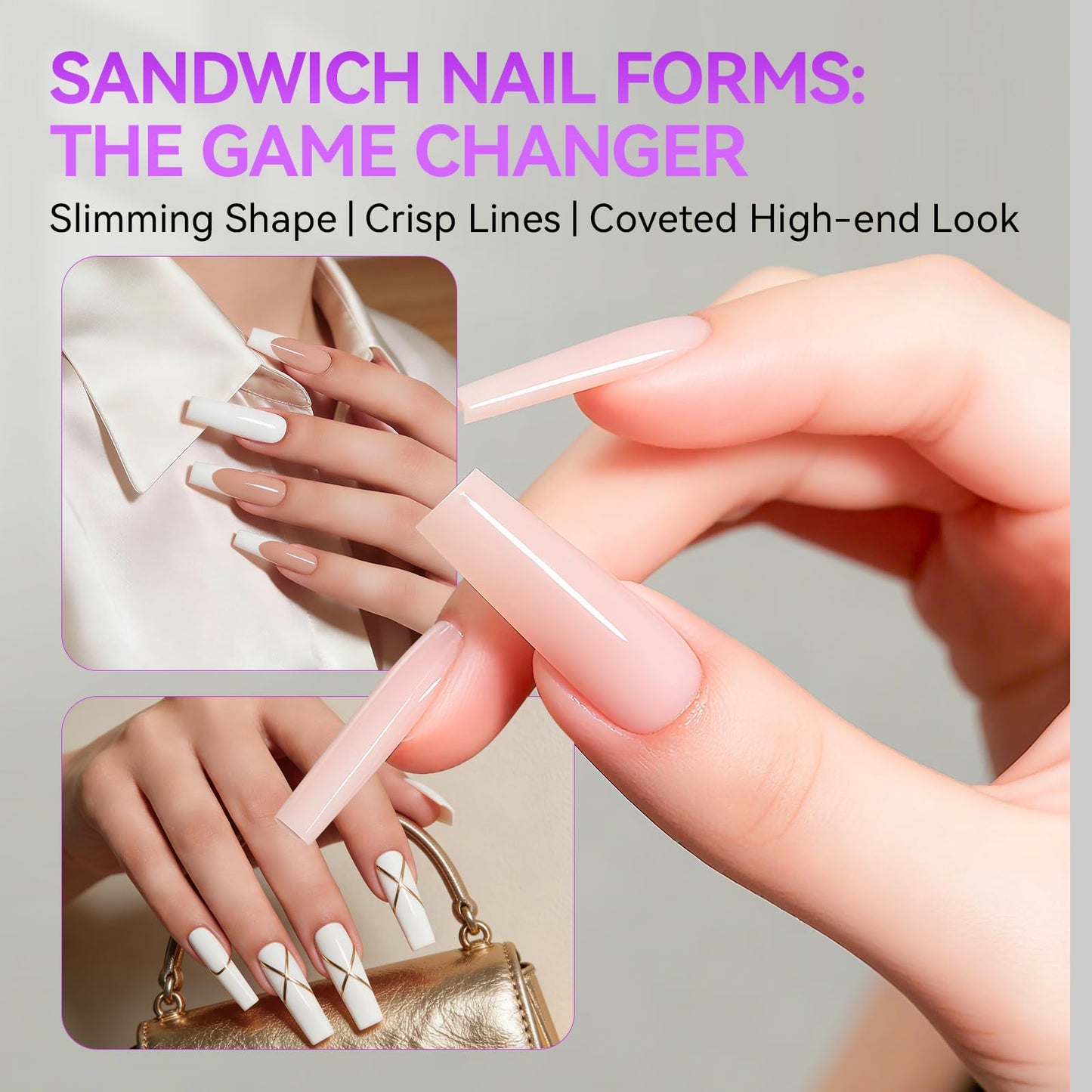 Gelike EC Sandwich Dual-Form for Builder Gel – 240Pcs, 15 Sizes, No Gel Stacking or Bubbles, Home Nail Extensions