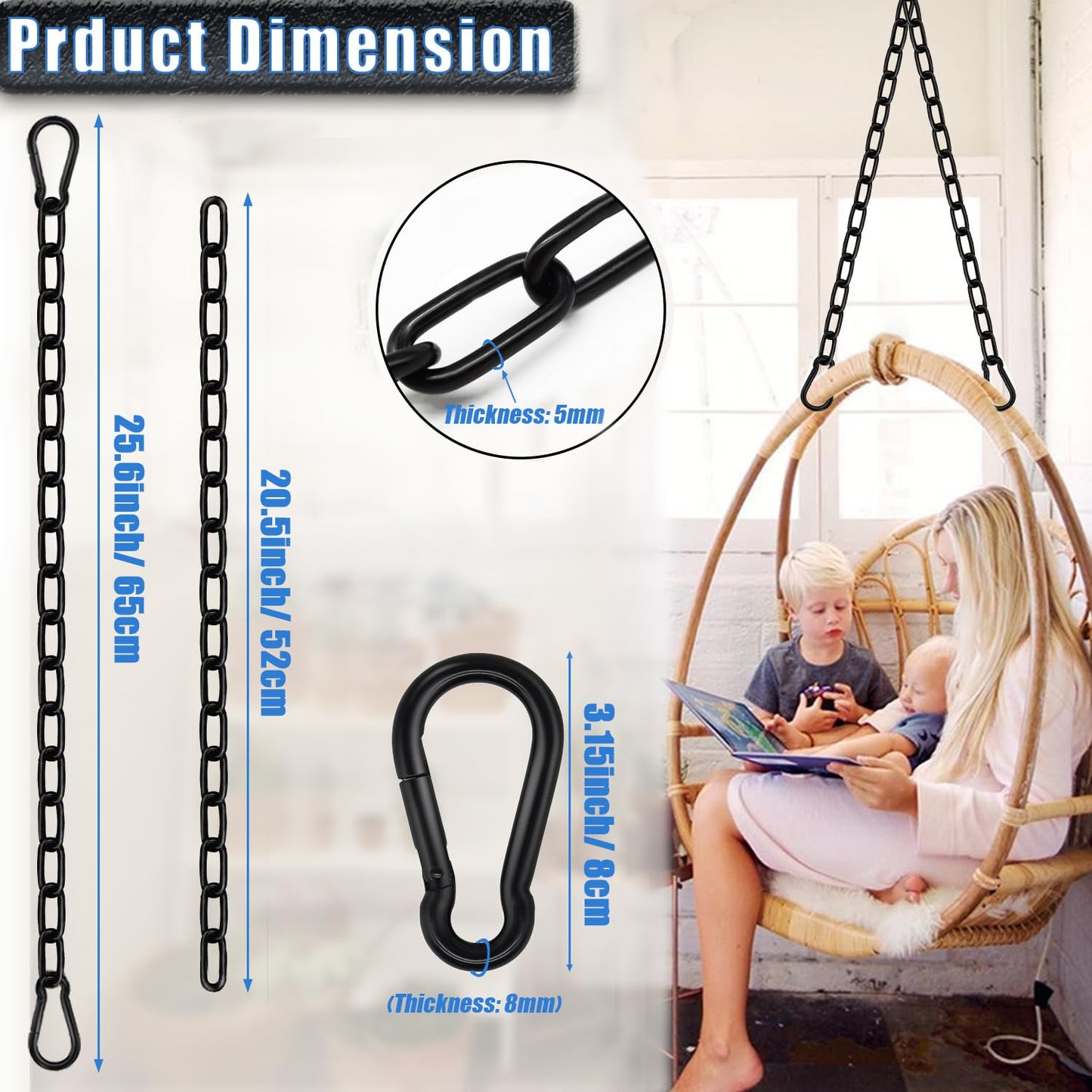 Gelury 2 Pack Hanging Swing Chain – 25in Length, 660LB Capacity | Heavy Duty Hammock Hardware Kit