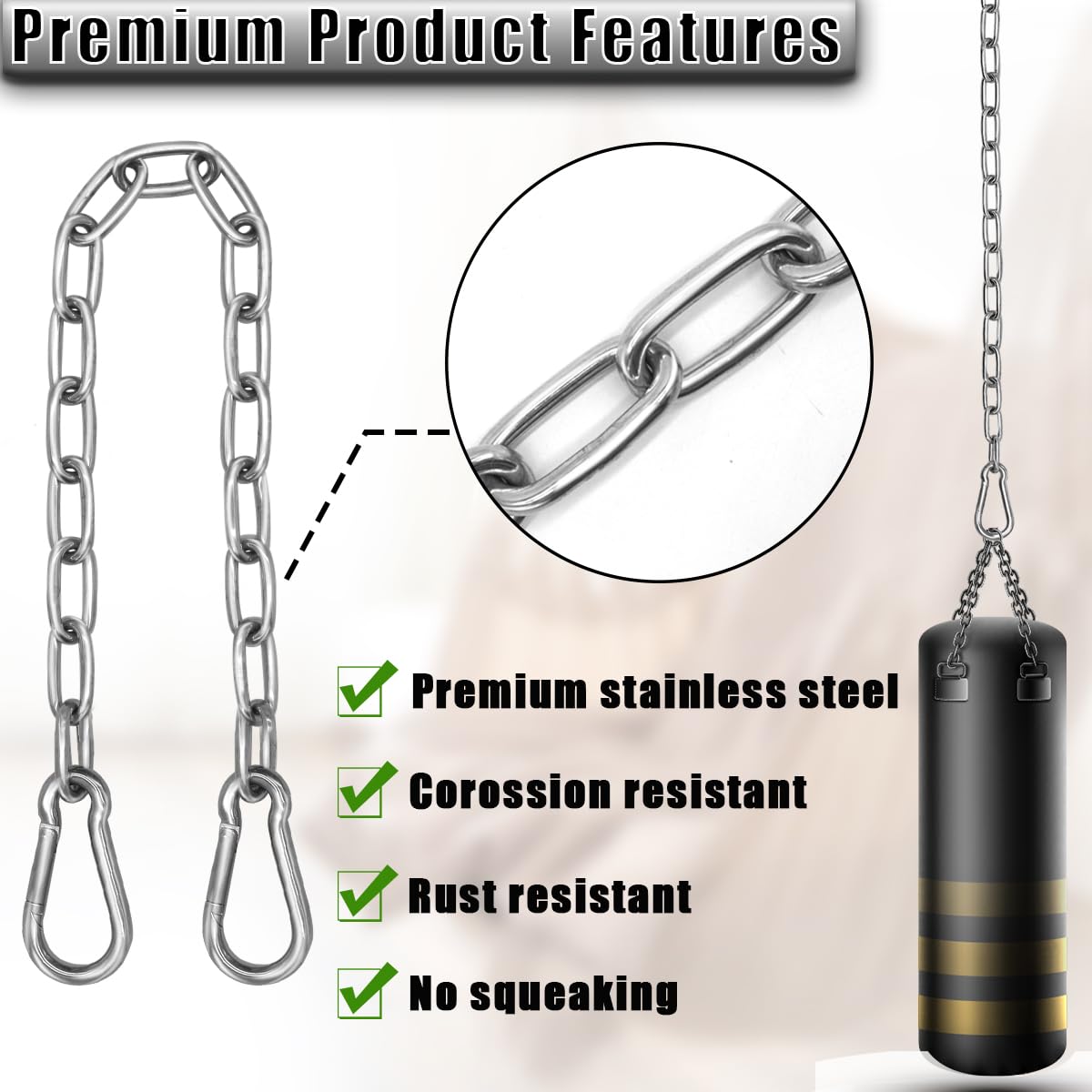 Gelury 2 Pack Hanging Swing Chain with 4 Carabiners – 25in, 660LB Heavy Duty Hammock Hardware Kit