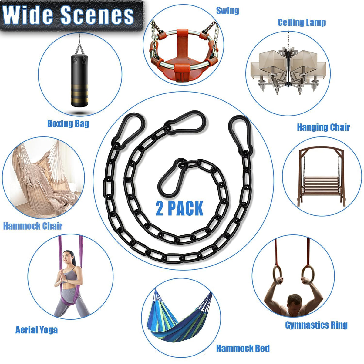Gelury 2 Pack Hanging Swing Chain – 25in Length, 660LB Capacity | Heavy Duty Hammock Hardware Kit