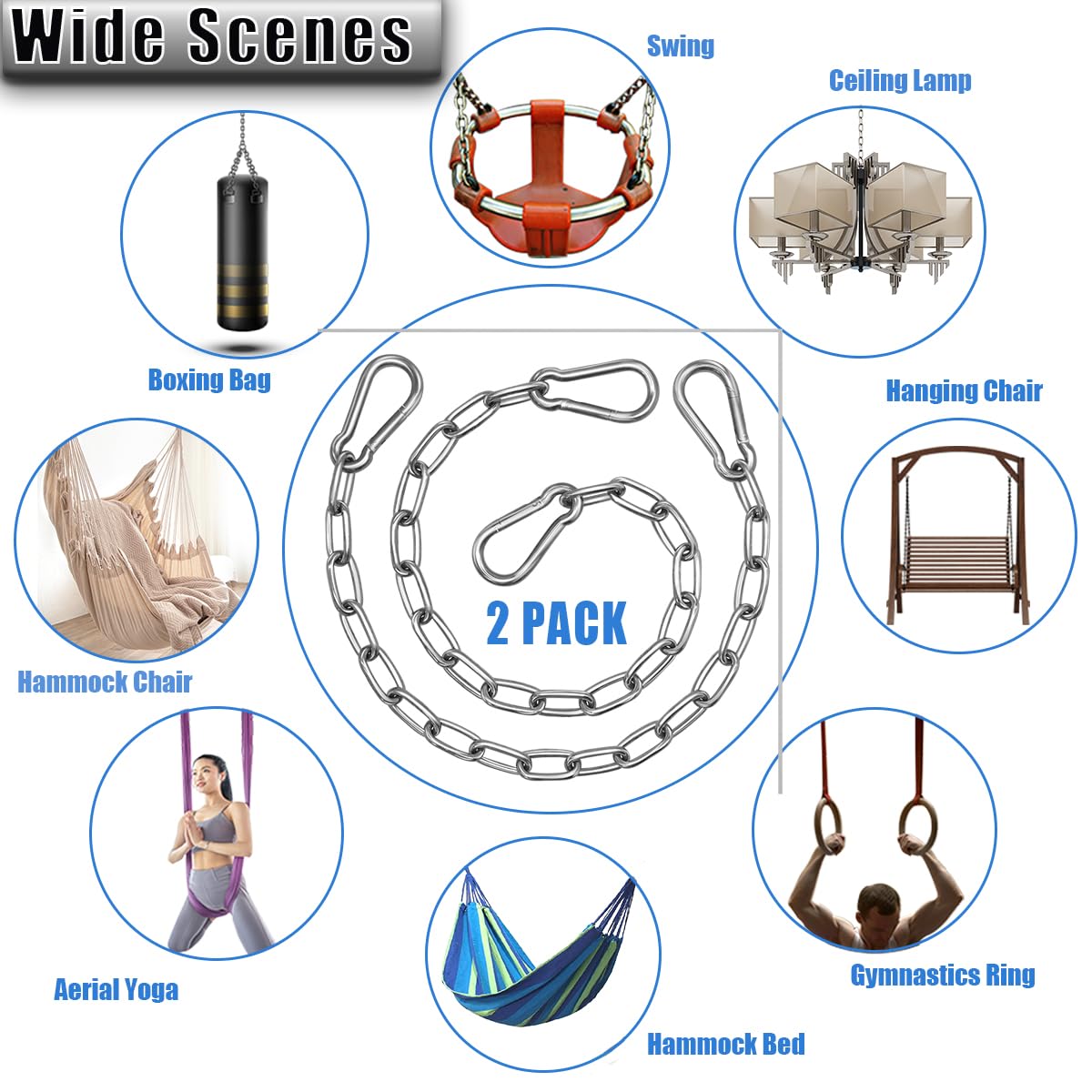 Gelury 2 Pack Hanging Swing Chain with 4 Carabiners – 25in, 660LB Heavy Duty Hammock Hardware Kit