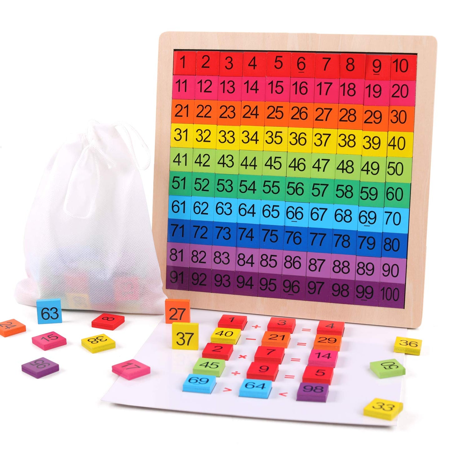 GEMEM Wooden Montessori Math Counting Hundred Board 1-100 – Educational Toy