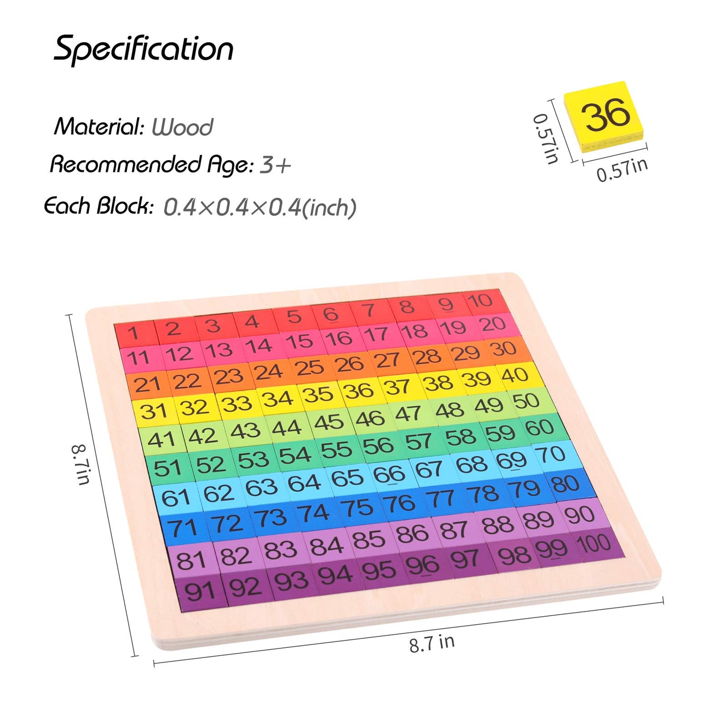 GEMEM Wooden Montessori Math Counting Hundred Board 1-100 – Educational Toy
