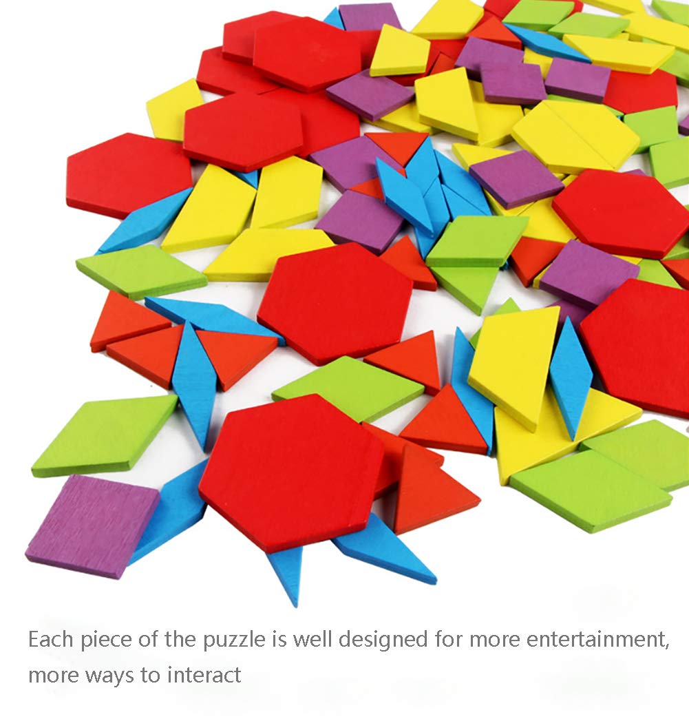 GEMEM 155 Pcs Wooden Pattern Blocks Set – Geometric Puzzle for Kids 4-8 + 24 Design Cards