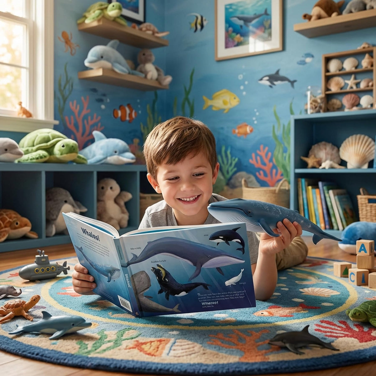 Gemini&Genius Blue Whale Action Figure – Educational Ocean Life Toy for Water & Land Play