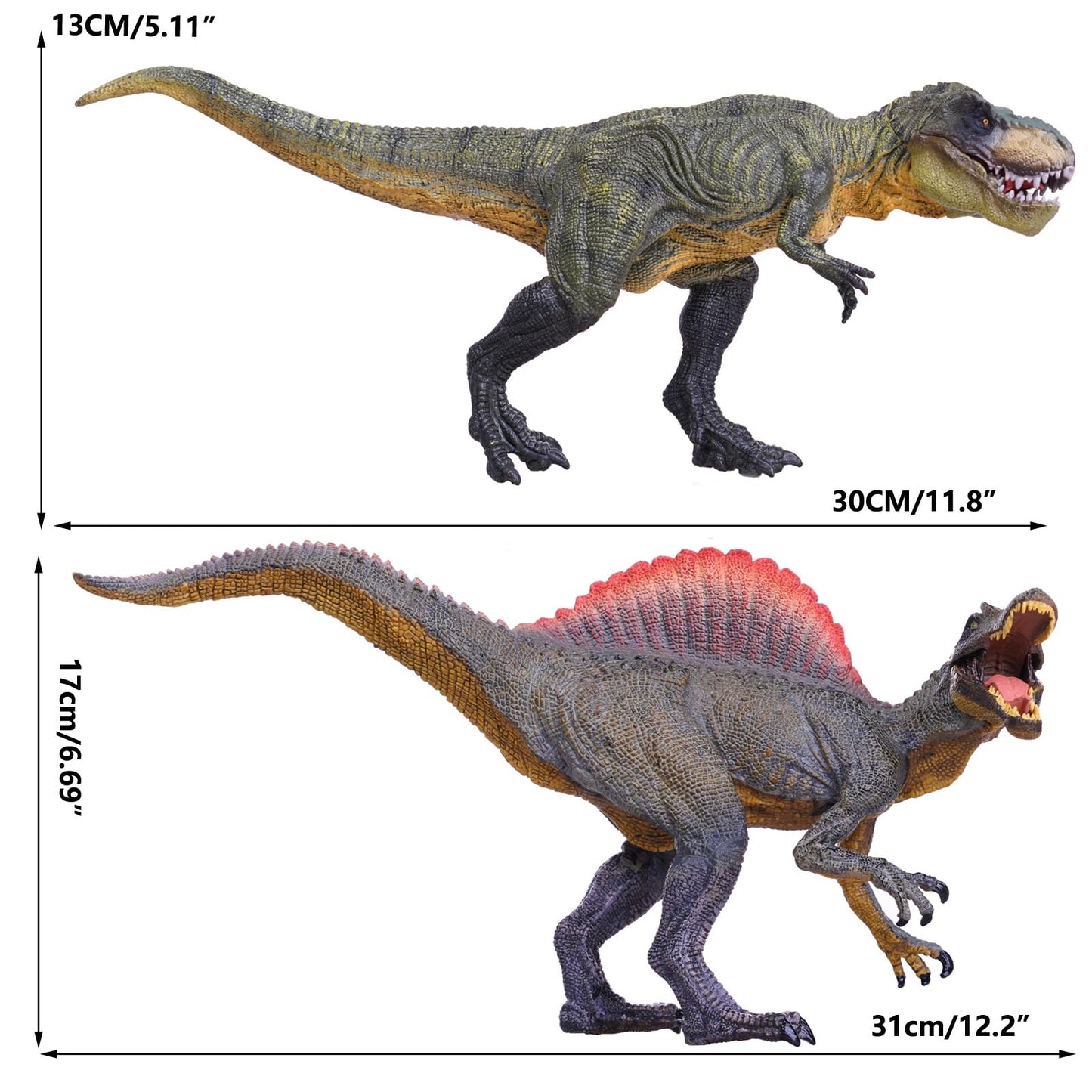 Gemini&Genius Dinosaurs: Tyrannosaurus Rex & Spinosaurus – Articulated Dino Figures for Play, Display & Cake Toppers
