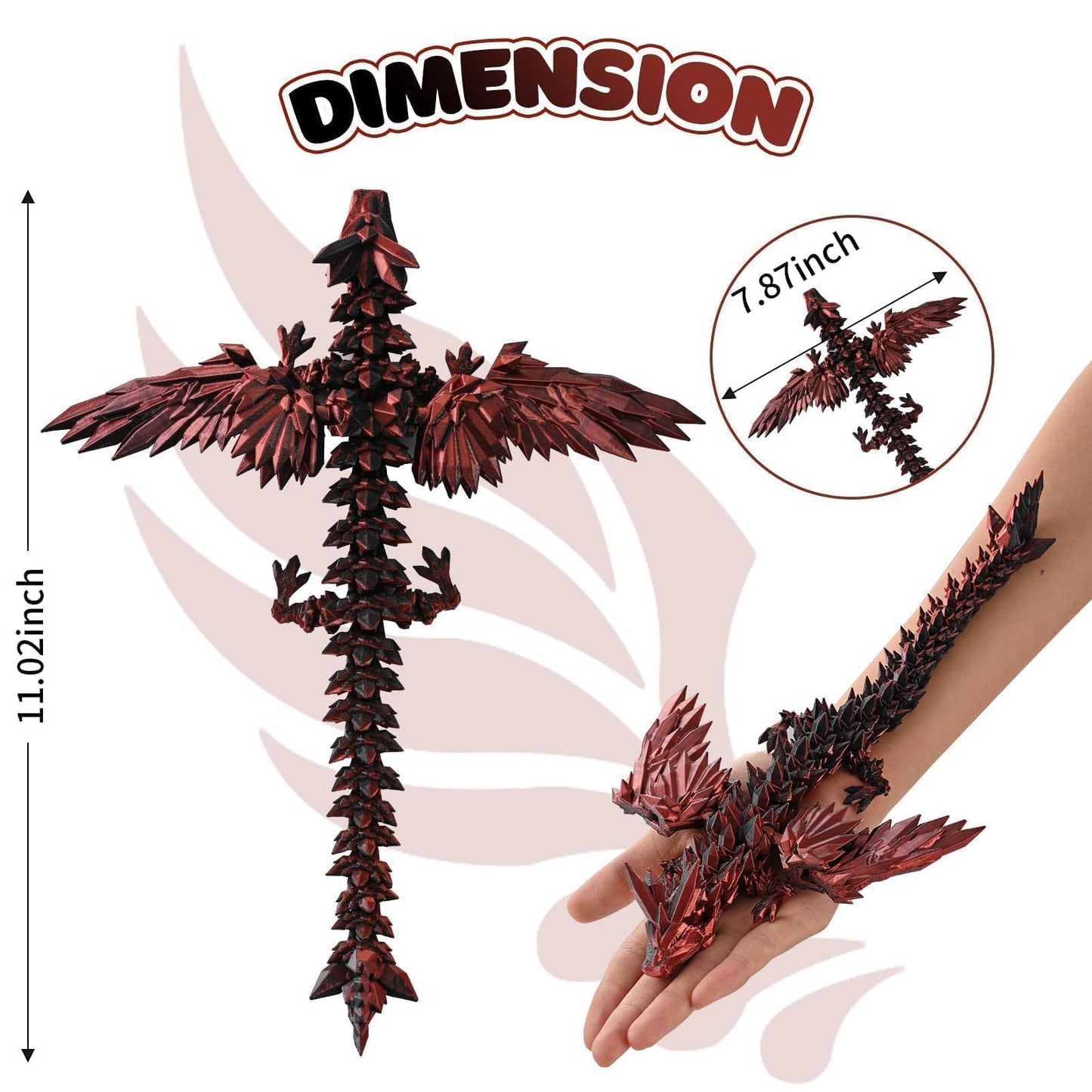 GemmiCho 11-Inch 3D Printed Dragon with Wings — Desktop Decor & Fun Fidget Toy for Kids & Teens