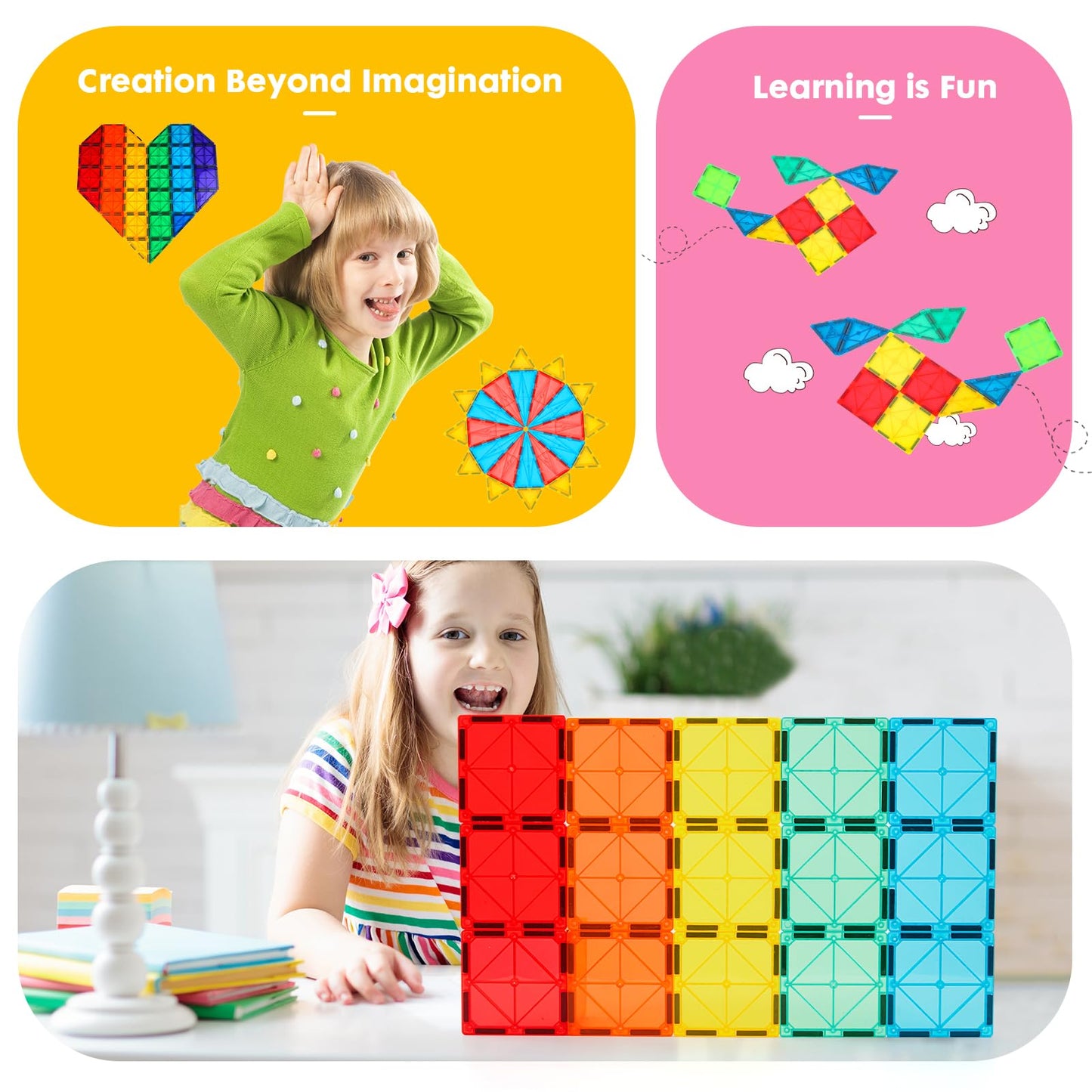 Gemmicc Magnetic Tiles Deluxe 136 PCS – 2 Magnetic Cars | STEM Building Blocks for Kids
