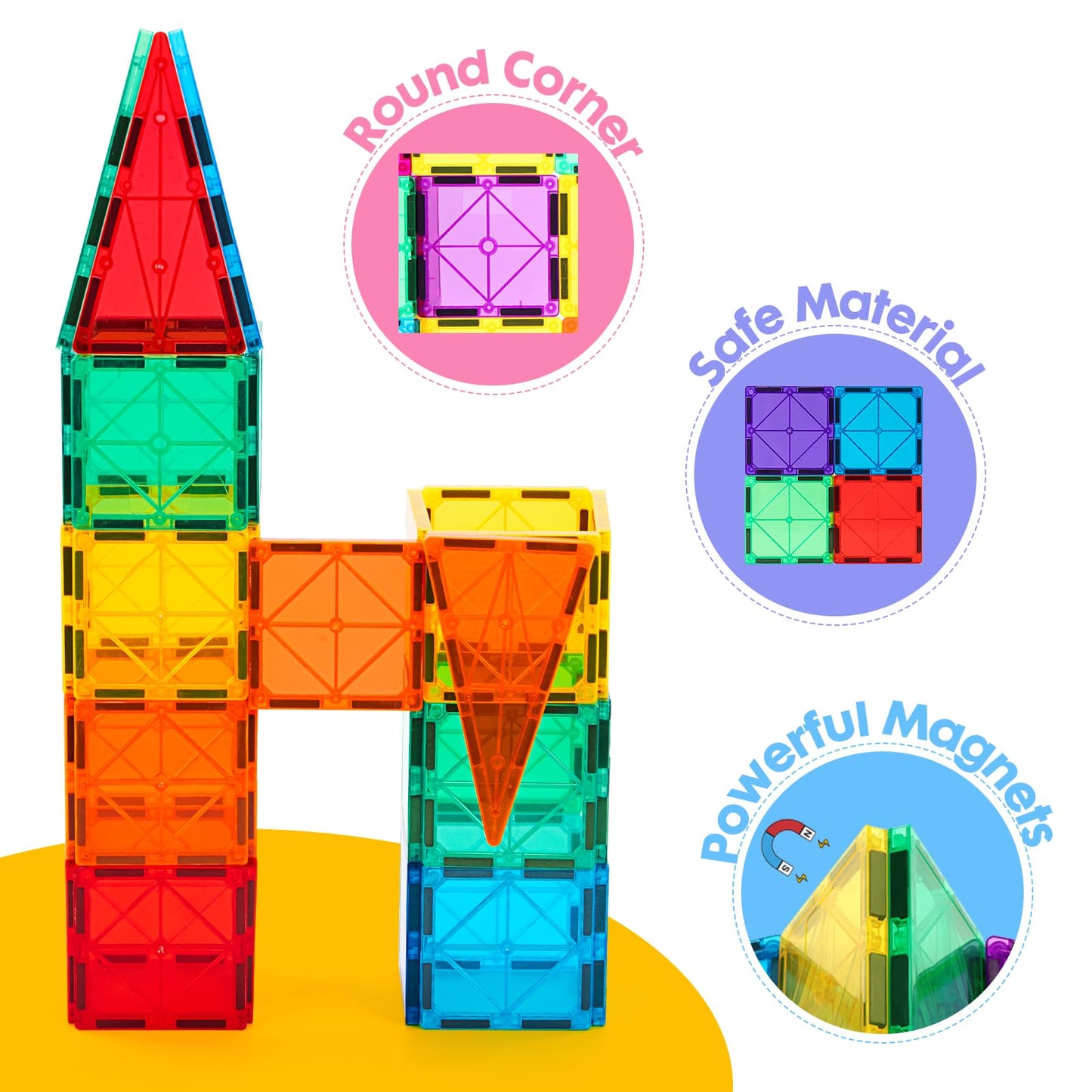 Gemmicc Magnetic Tiles Deluxe 136 PCS – 2 Magnetic Cars | STEM Building Blocks for Kids