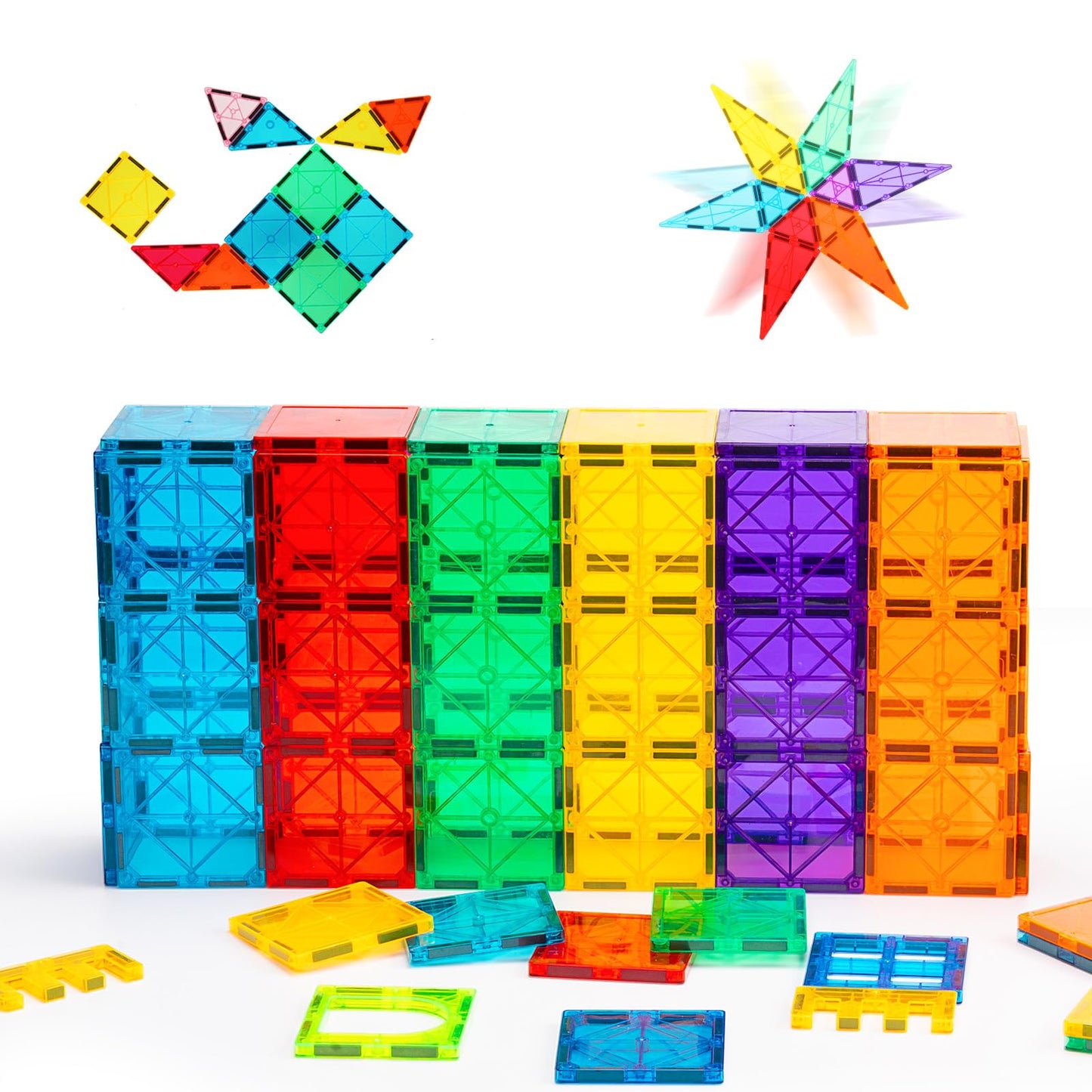 Gemmicc Magnetic Tiles Deluxe 136 PCS – 2 Magnetic Cars | STEM Building Blocks for Kids