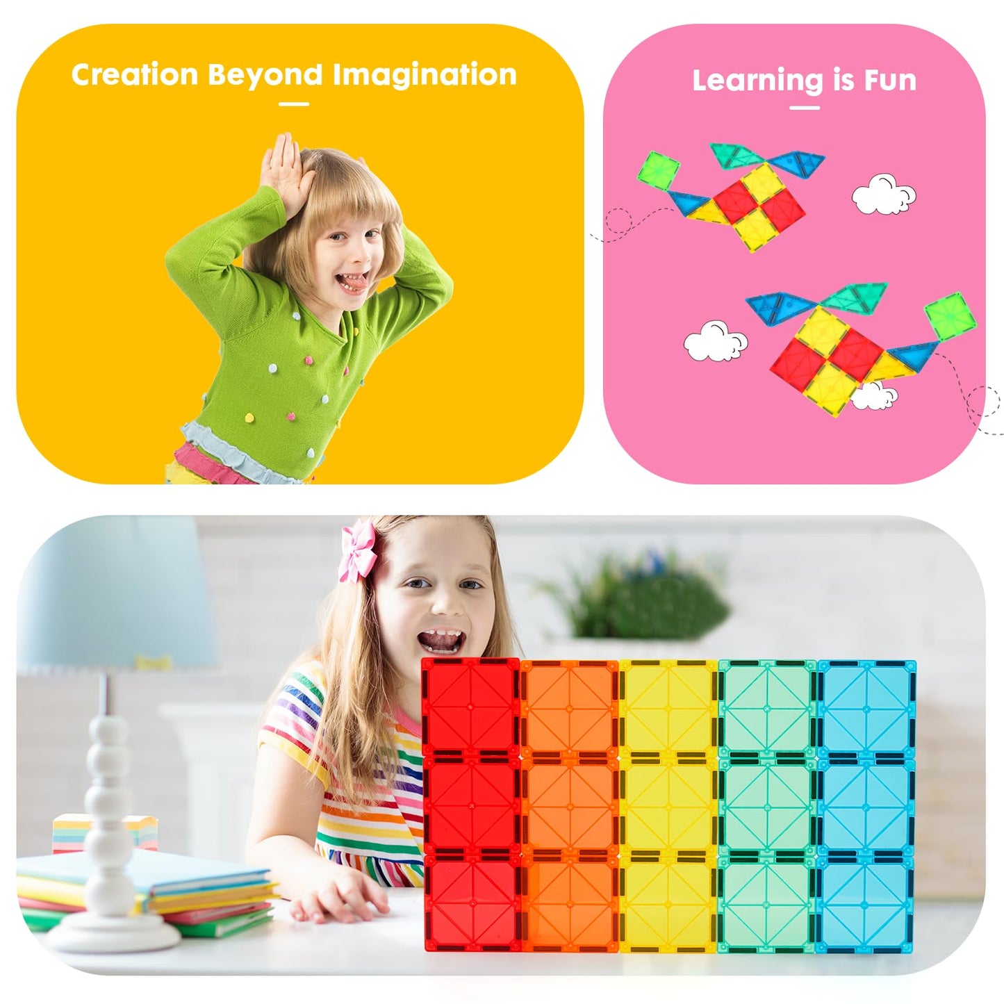 Gemmicc 100 PCS Magnetic Tiles with 2 Cars – STEM Approved Educational Building Toys