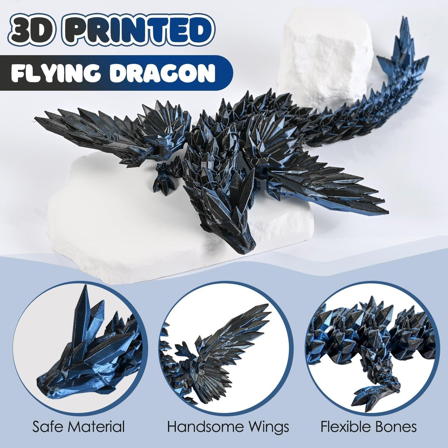 GemmiCho 3D Printed Dragon with Wings – 11-Inch Desktop Figurine & Fidget Toy