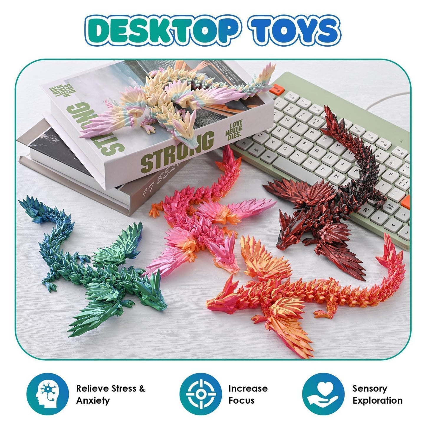 GemmiCho 3D Printed Dragon with Wings – 11-Inch Desktop Figurine & Fidget Toy