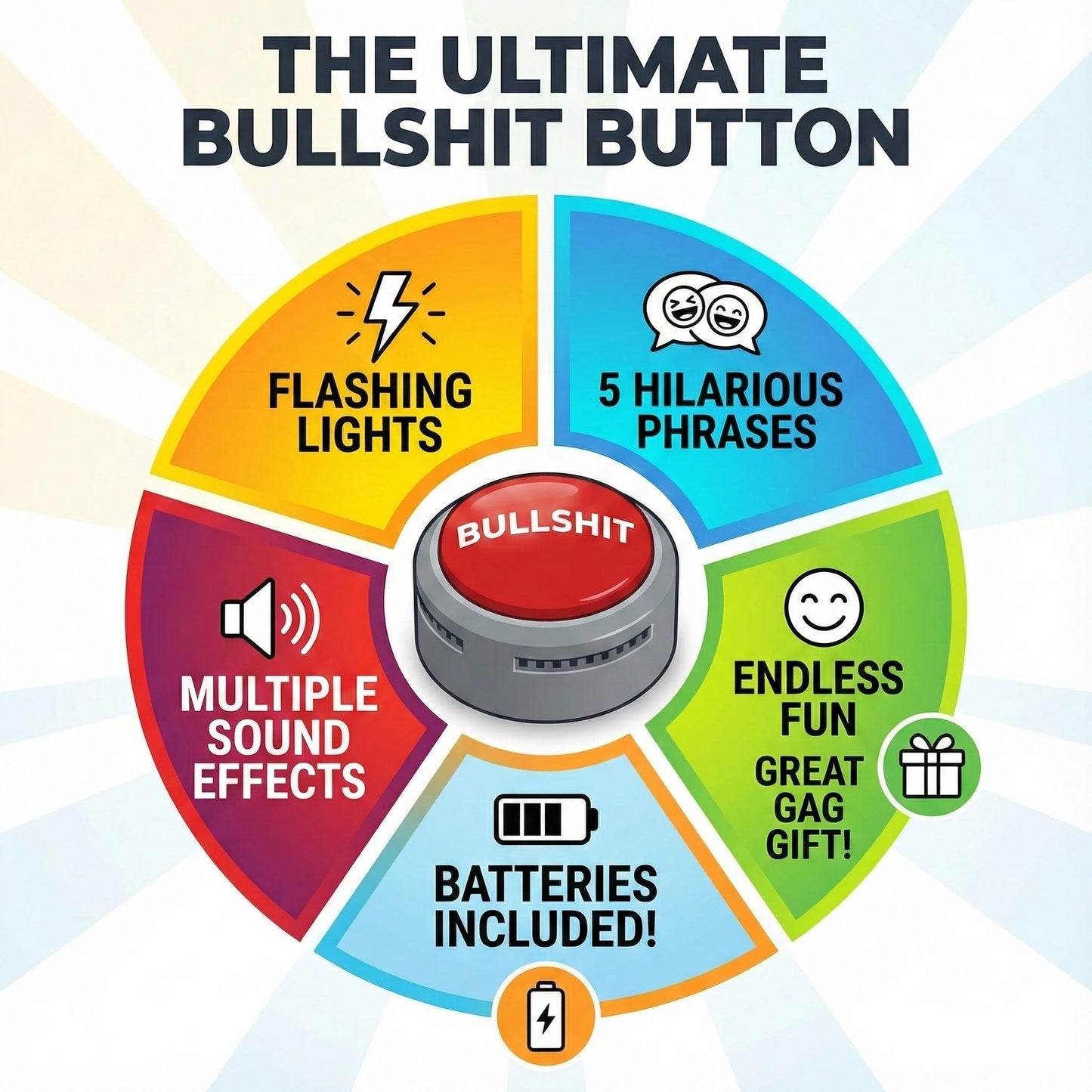 Gemmy Bullshit Button – Hilarious Sound Effects & Flashing Lights | Gag Gift for Friends & Colleagues | Batteries Included