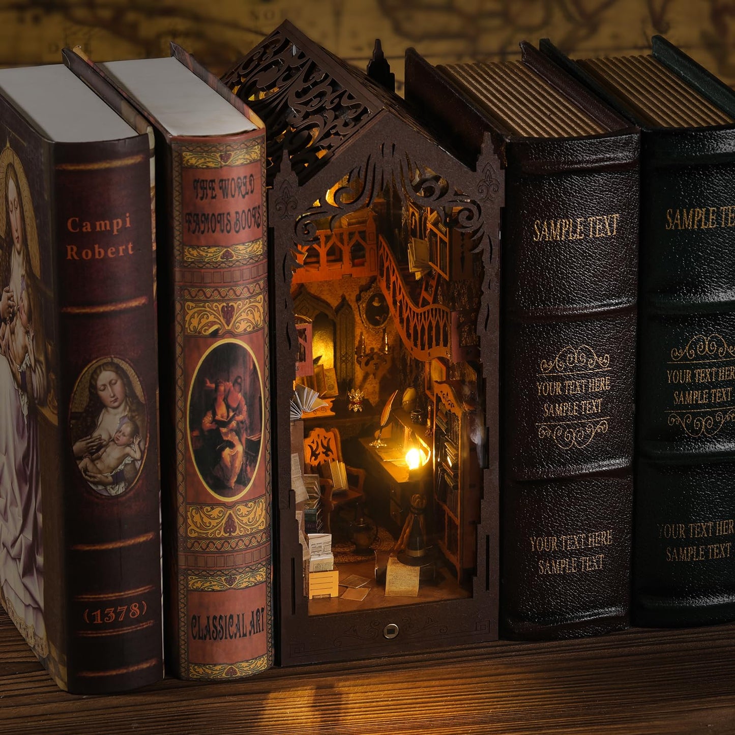 GEMOWN DIY Book Nook Kit — Bookend Diorama with LED | Magic Library