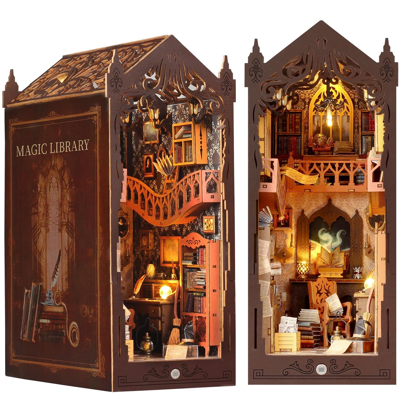 GEMOWN DIY Book Nook Kit — Bookend Diorama with LED | Magic Library