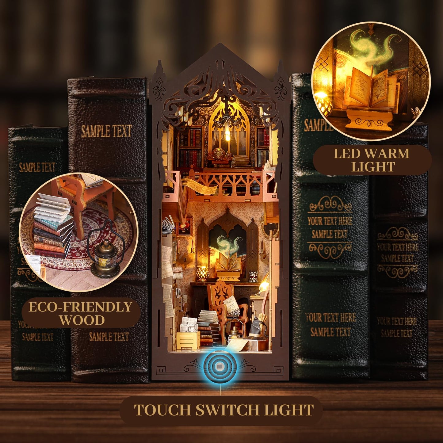 GEMOWN DIY Book Nook Kit — Bookend Diorama with LED | Magic Library