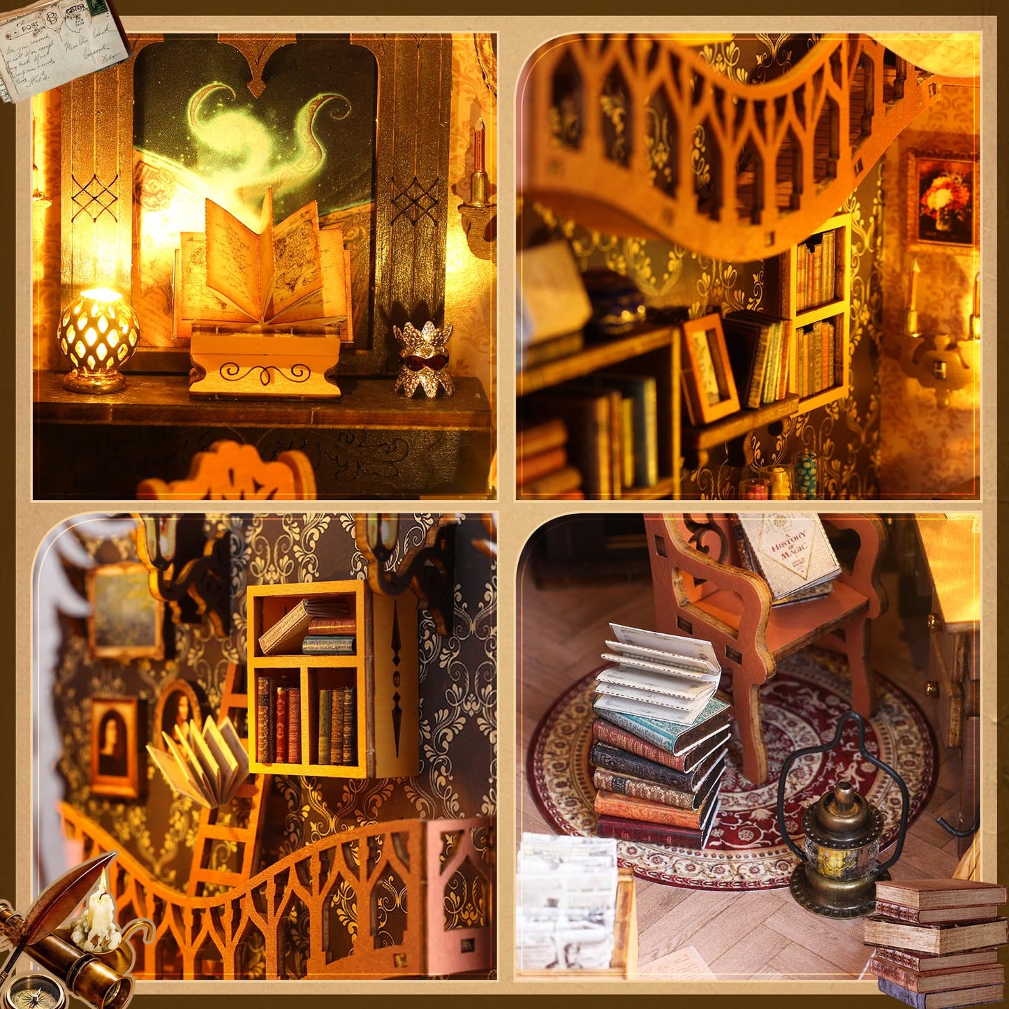 GEMOWN DIY Book Nook Kit — Bookend Diorama with LED | Magic Library