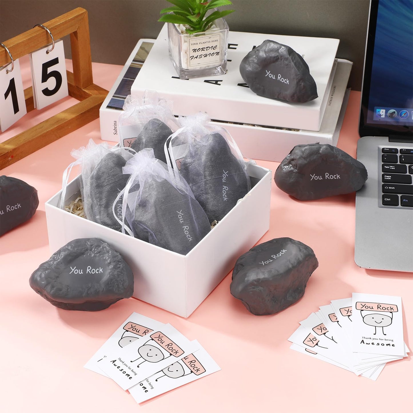 Gemscream 80-Piece Inspirational Stress Ball Gift Set – You Rock Cards & Organza Bags