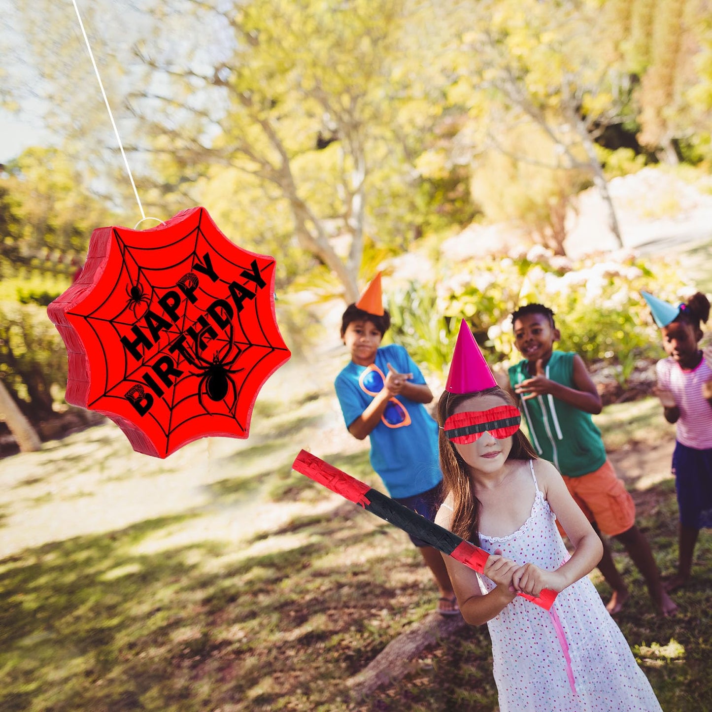 Gemscream Spider Pinata Set – Hero Party Decorations with Stick & Blindfold