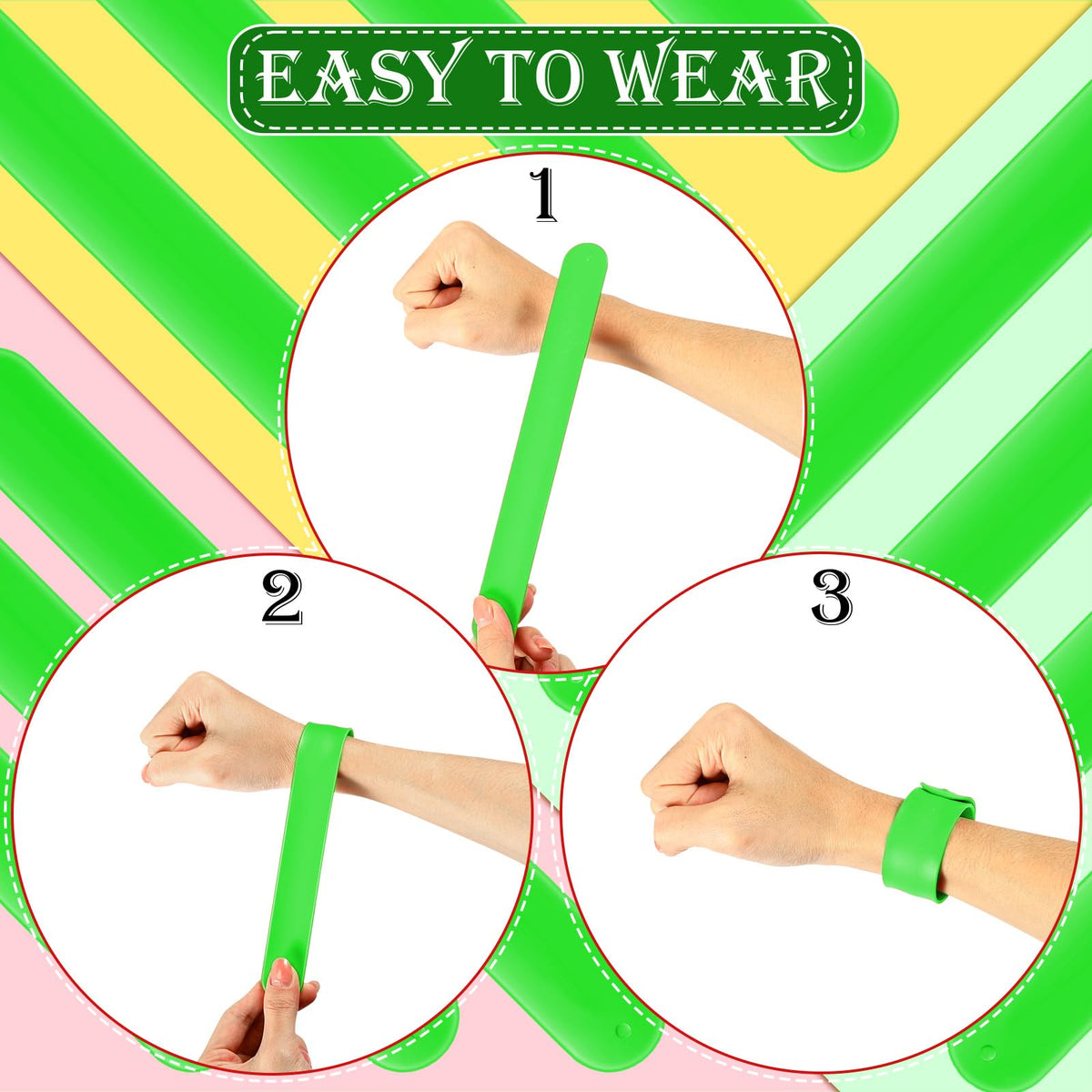 Gemscream 12 Pcs Silicone Slap Bracelets – Green DIY Wristbands for Craft Projects & Party Favors