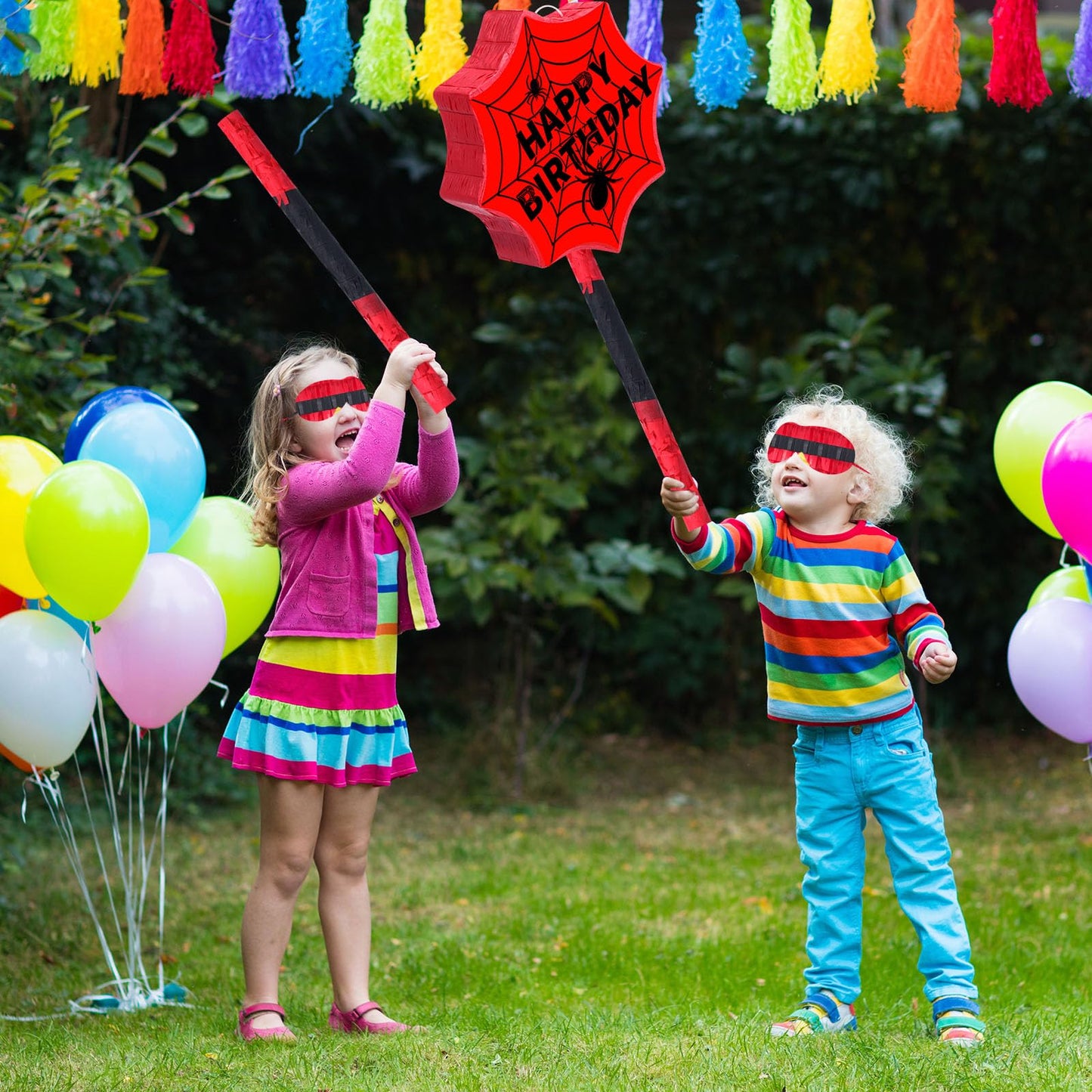 Gemscream Spider Pinata Set – Hero Party Decorations with Stick & Blindfold