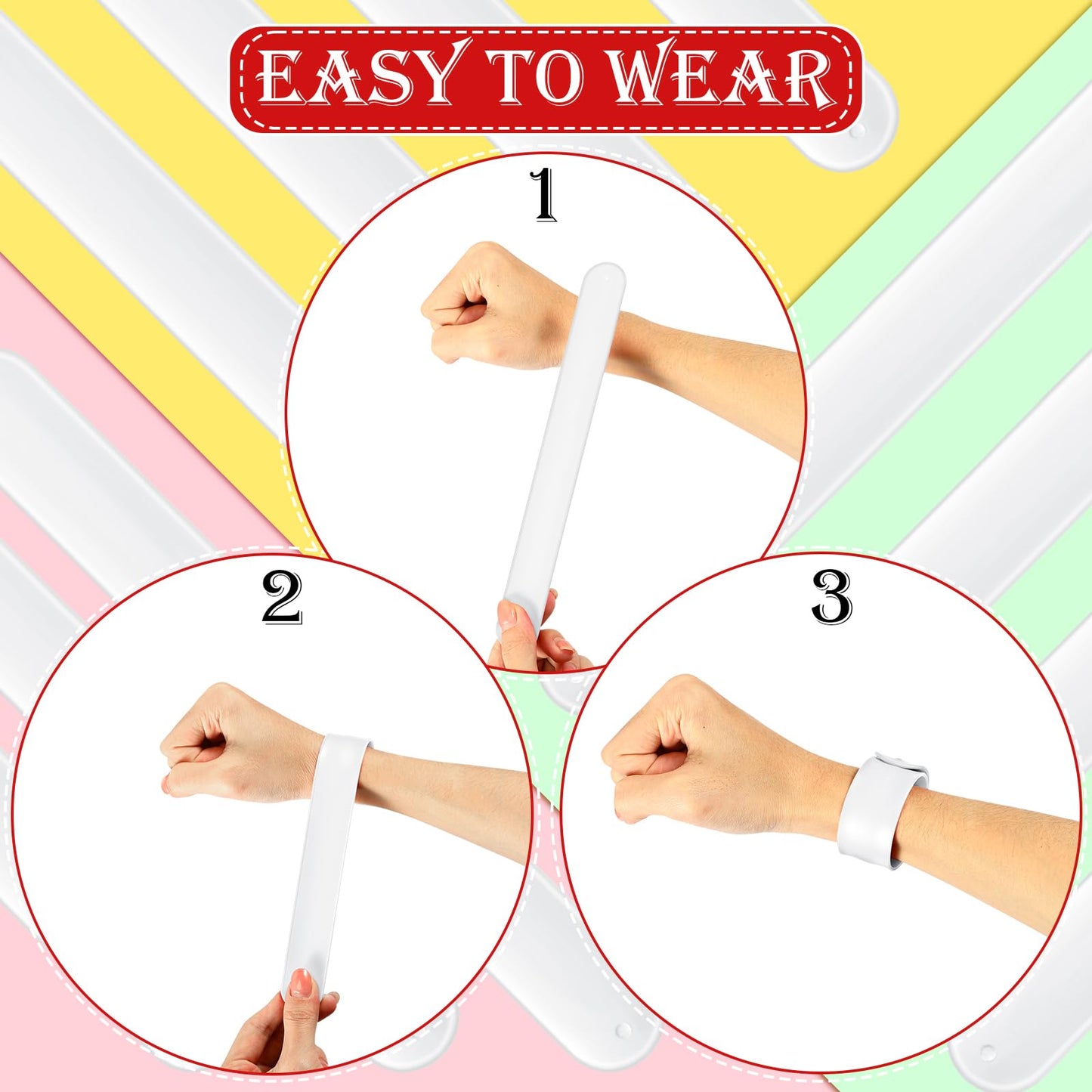Gemscream 12 Pcs Silicone Slap Bracelets – DIY Wristbands for Craft Projects & Party Favors (White)