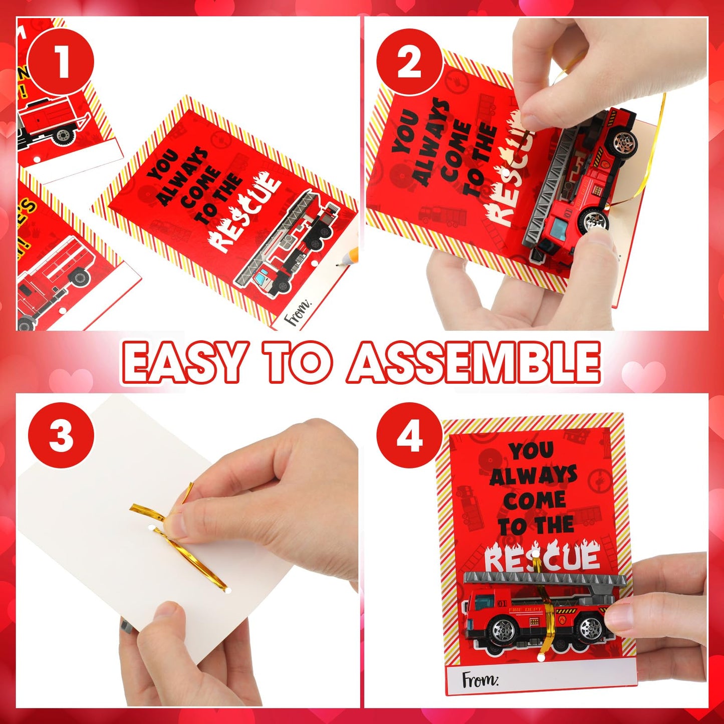 Gemscream 28 Valentine's Day Gift Card Set with Fire Rescue Vehicles — Party Favors & Exchange Prizes