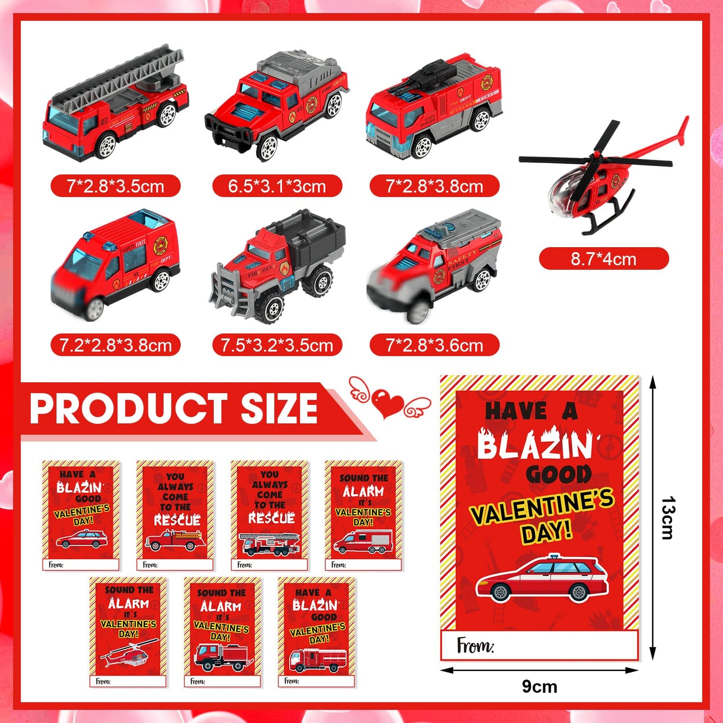 Gemscream 28 Valentine's Day Gift Card Set with Fire Rescue Vehicles — Party Favors & Exchange Prizes