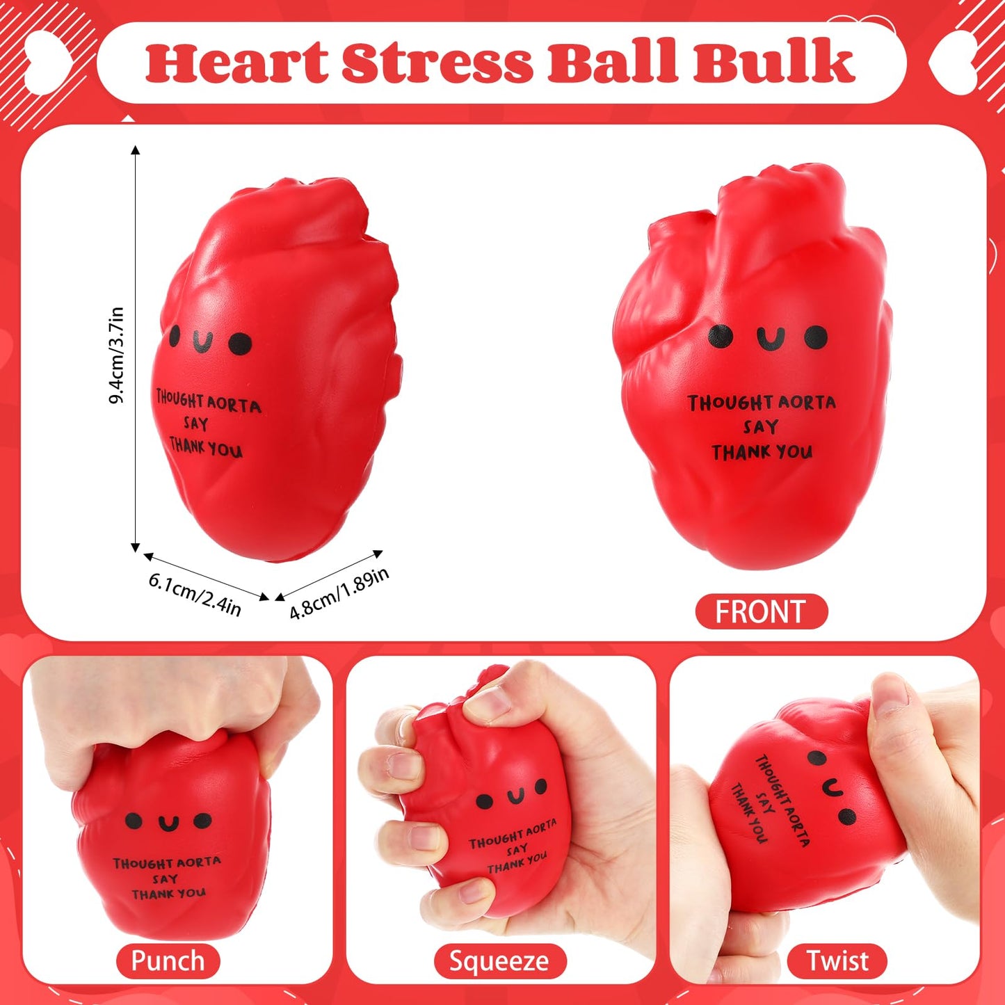 Gemscream 20-Pack Funny Heart Stress Balls – Squeezable Foam Stress Relievers for Office, Coworkers & Gifts