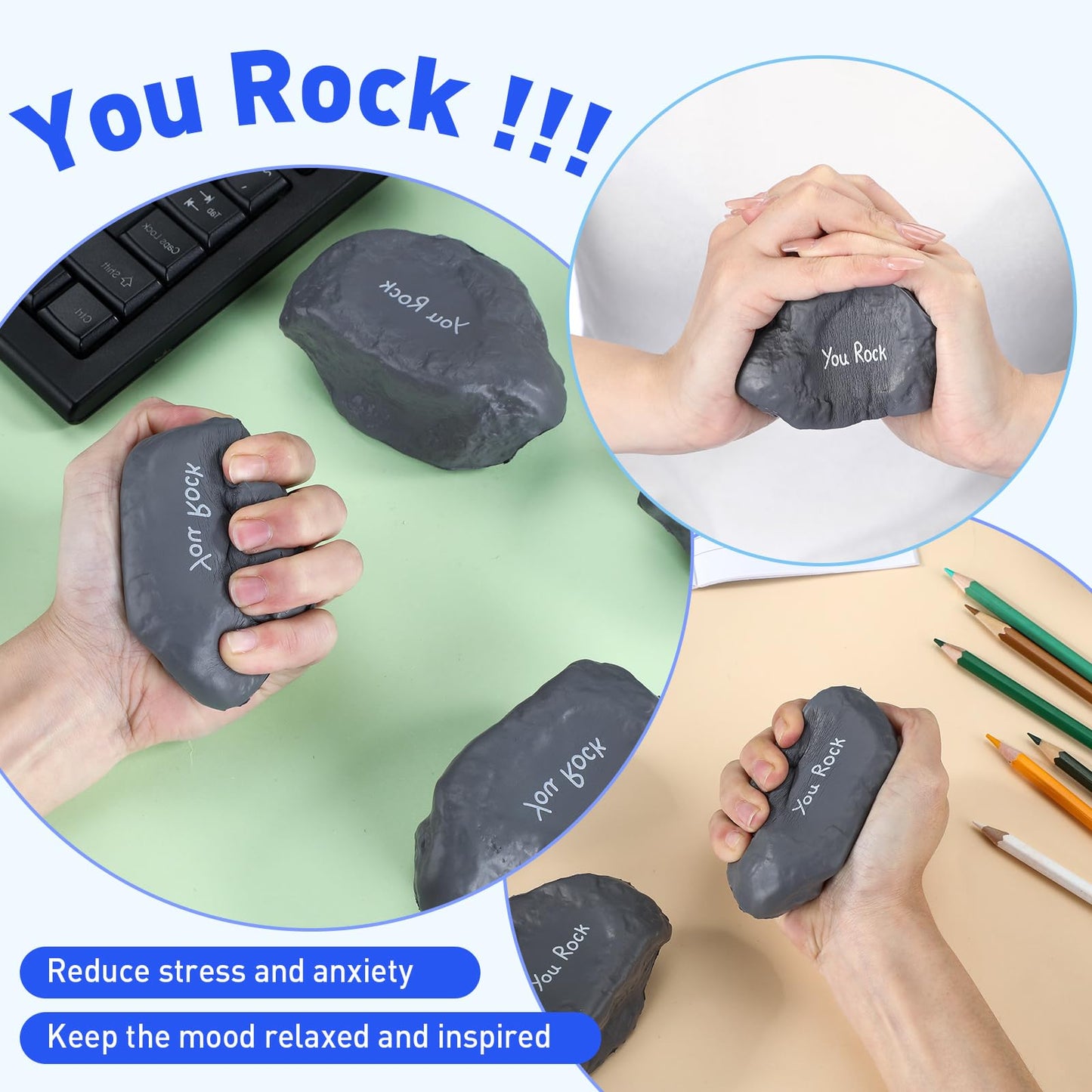 Gemscream Funny Inspirational Stress Balls – 20-Piece Squeezable Stone-Style Foam Rocks for Adults