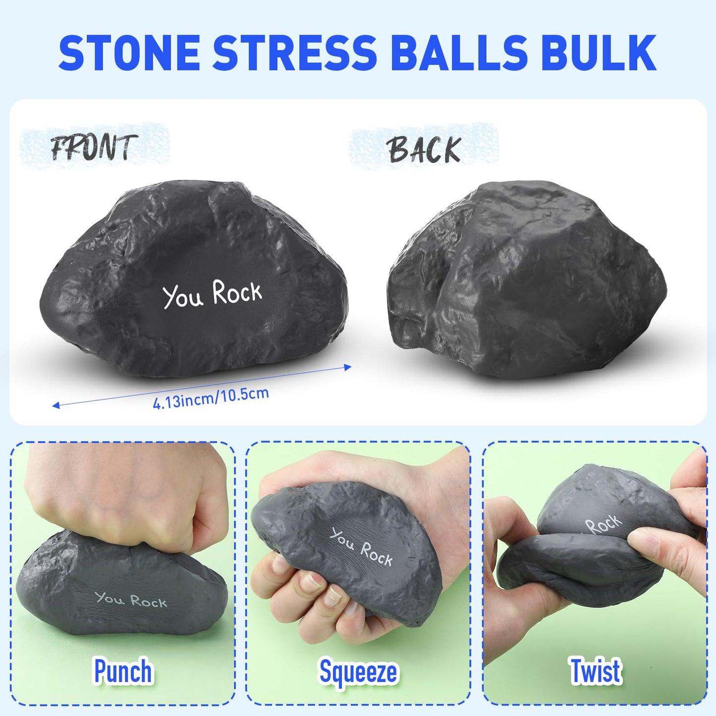 Gemscream Gray Rock Stress Balls – 30-Pack Motivational Squeezable Foam Stones