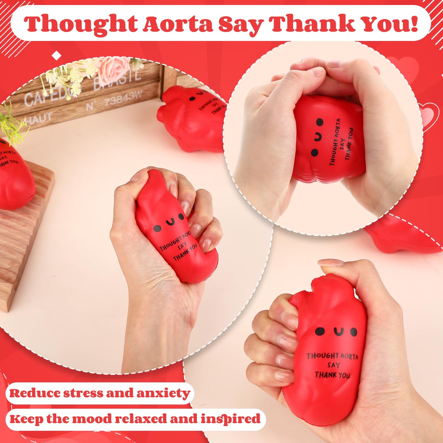 Gemscream 20-Pack Funny Heart Stress Balls – Squeezable Foam Stress Relievers for Office, Coworkers & Gifts