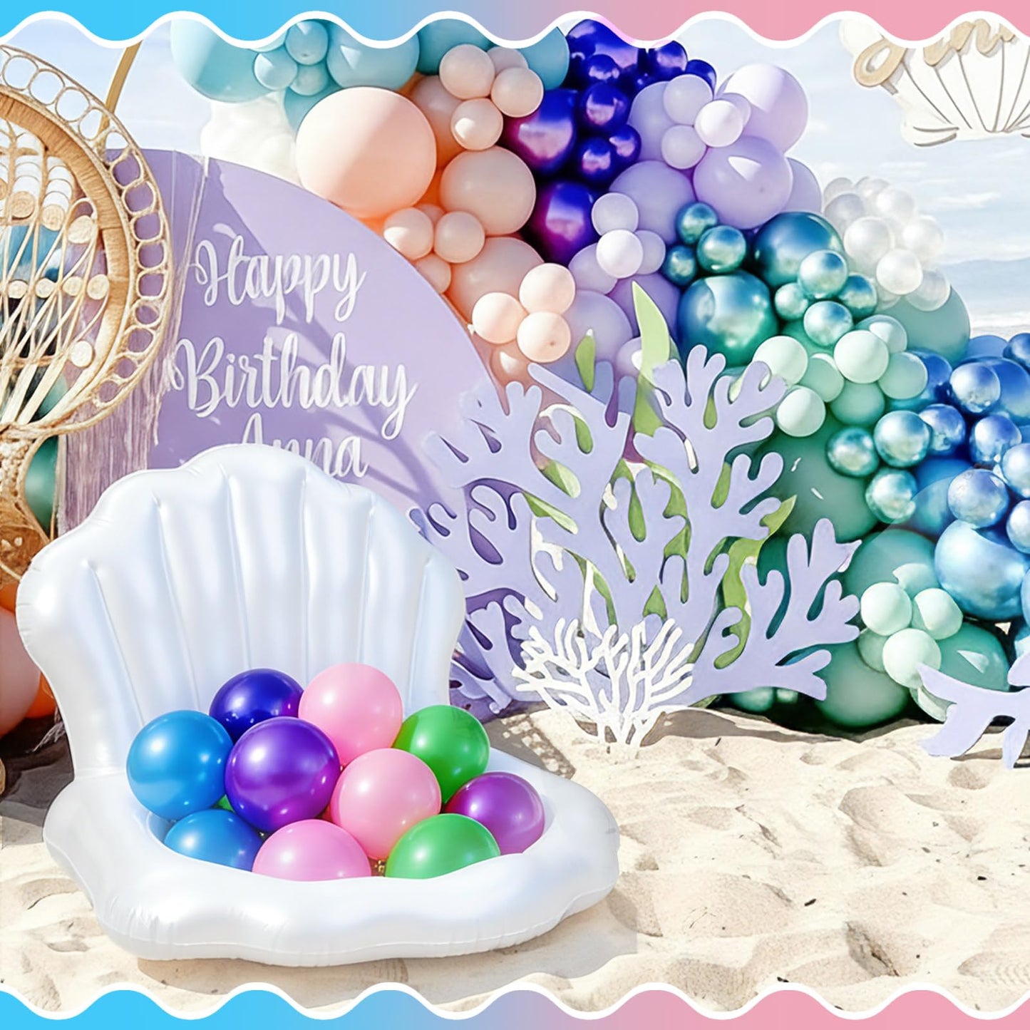 Gemscream Mermaid Seashell Inflatable Cooler – Ocean Theme Party Decor & Floating Drink Holder
