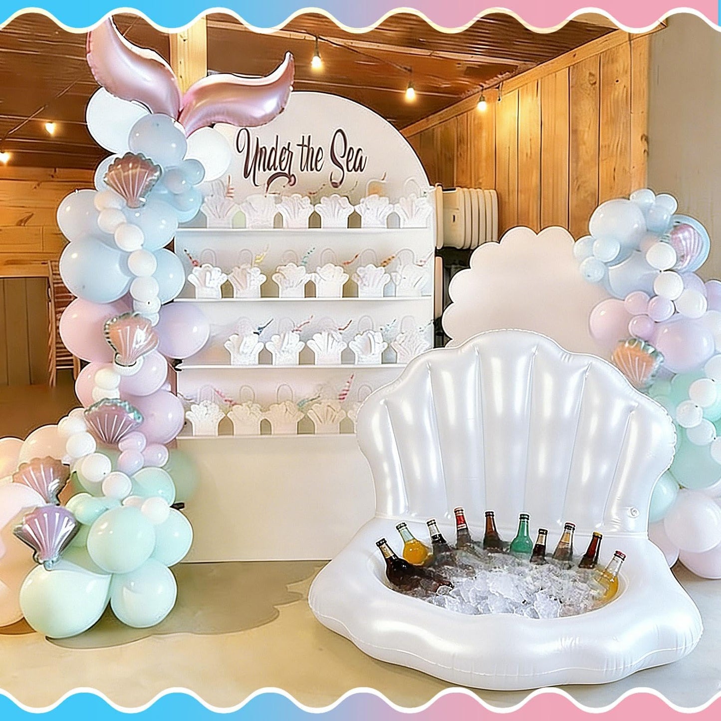 Gemscream Mermaid Seashell Inflatable Cooler – Ocean Theme Party Decor & Floating Drink Holder
