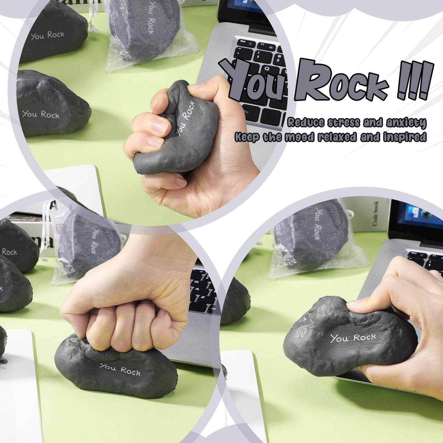 Gemscream 80-Piece Inspirational Stress Ball Gift Set – You Rock Cards & Organza Bags